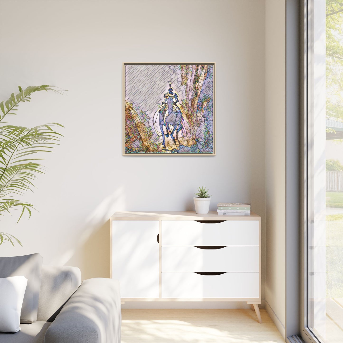 Stained-Glass Knight Matte Framed Canvas Wall Art