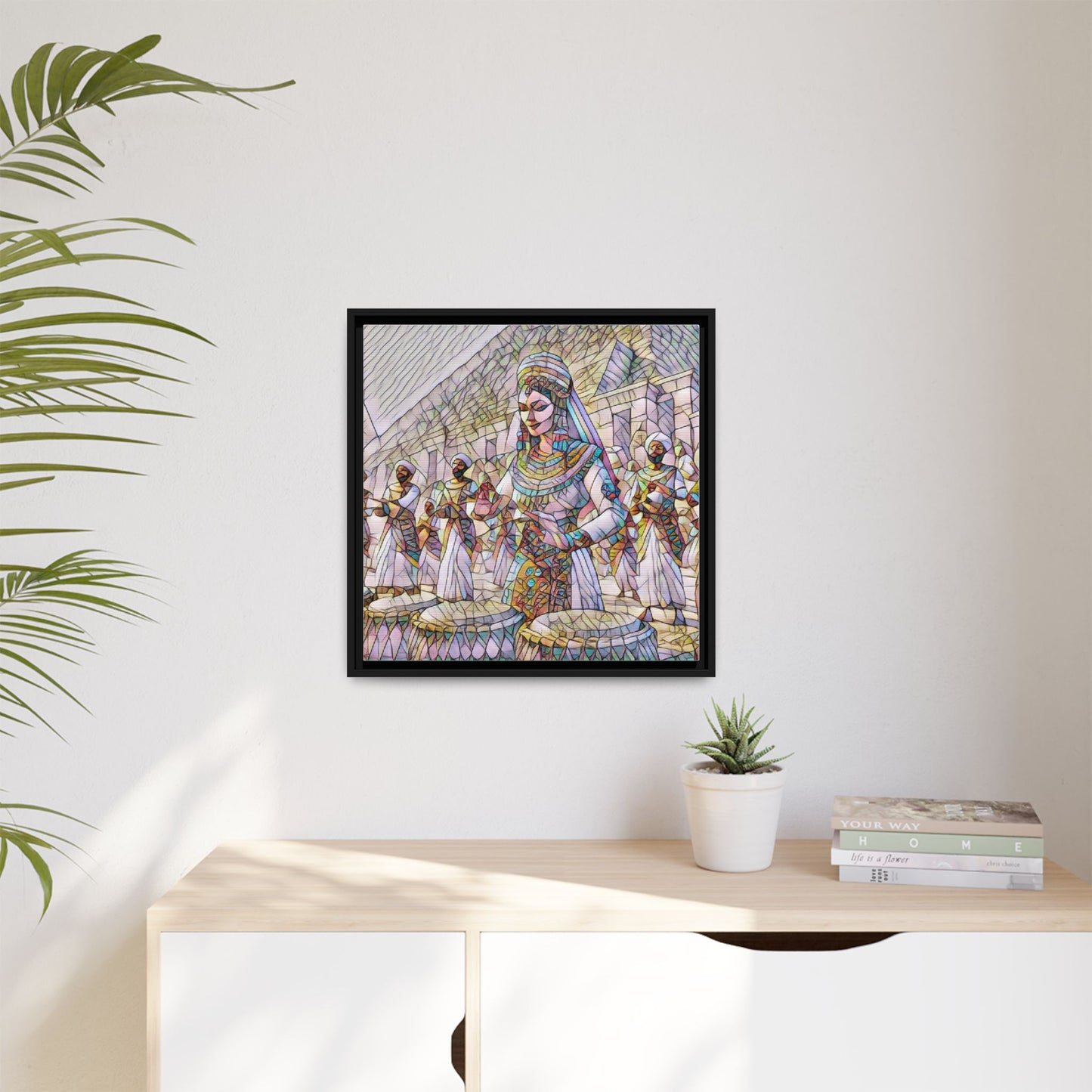 Egyptian Drummers Framed Canvas Art — Colorful Egyptian Dancer Wall Decor