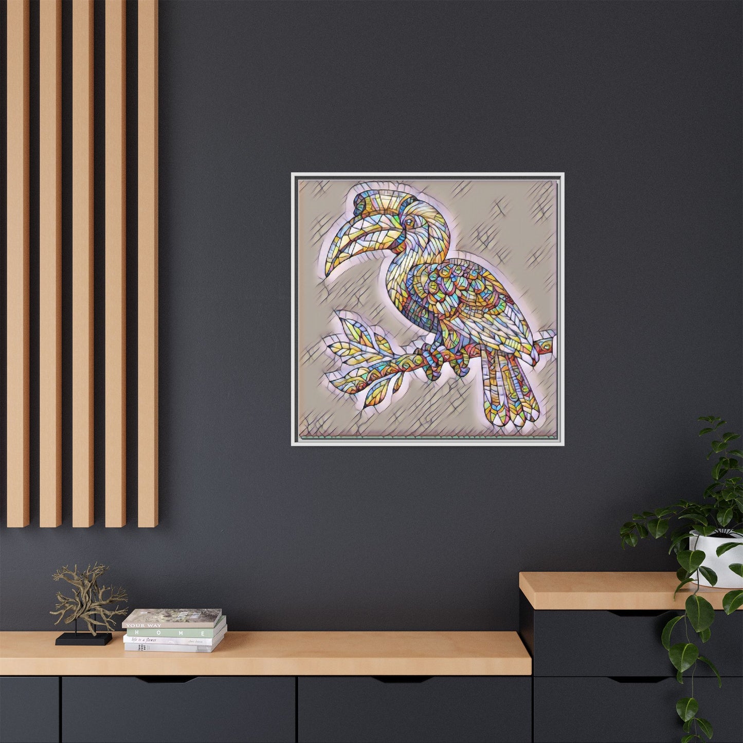 Colorful Stained Glass Toucan Matte Canvas Framed Wall Art