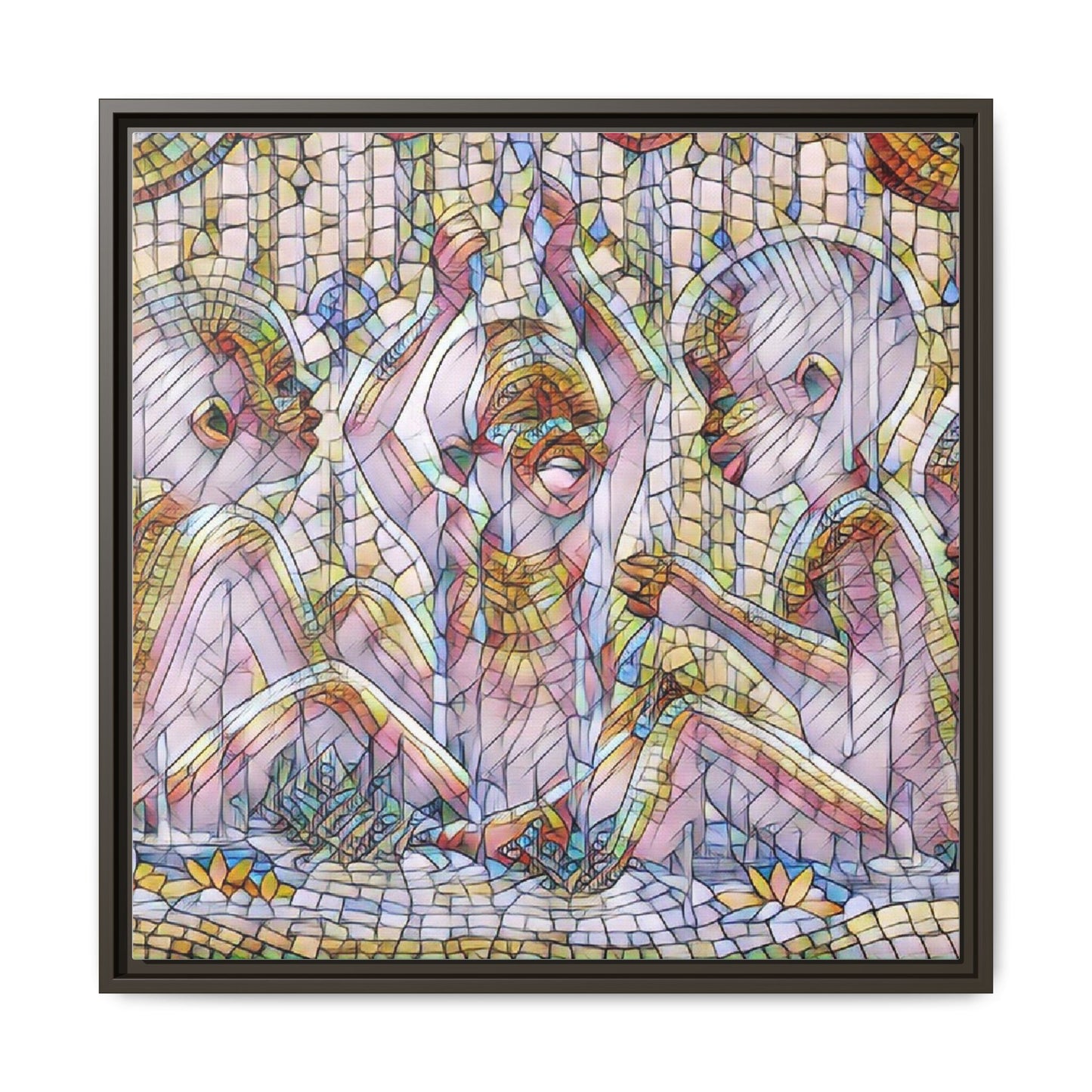 Framed Matte Canvas Art — Mosaic Children Playing (Multicolor)