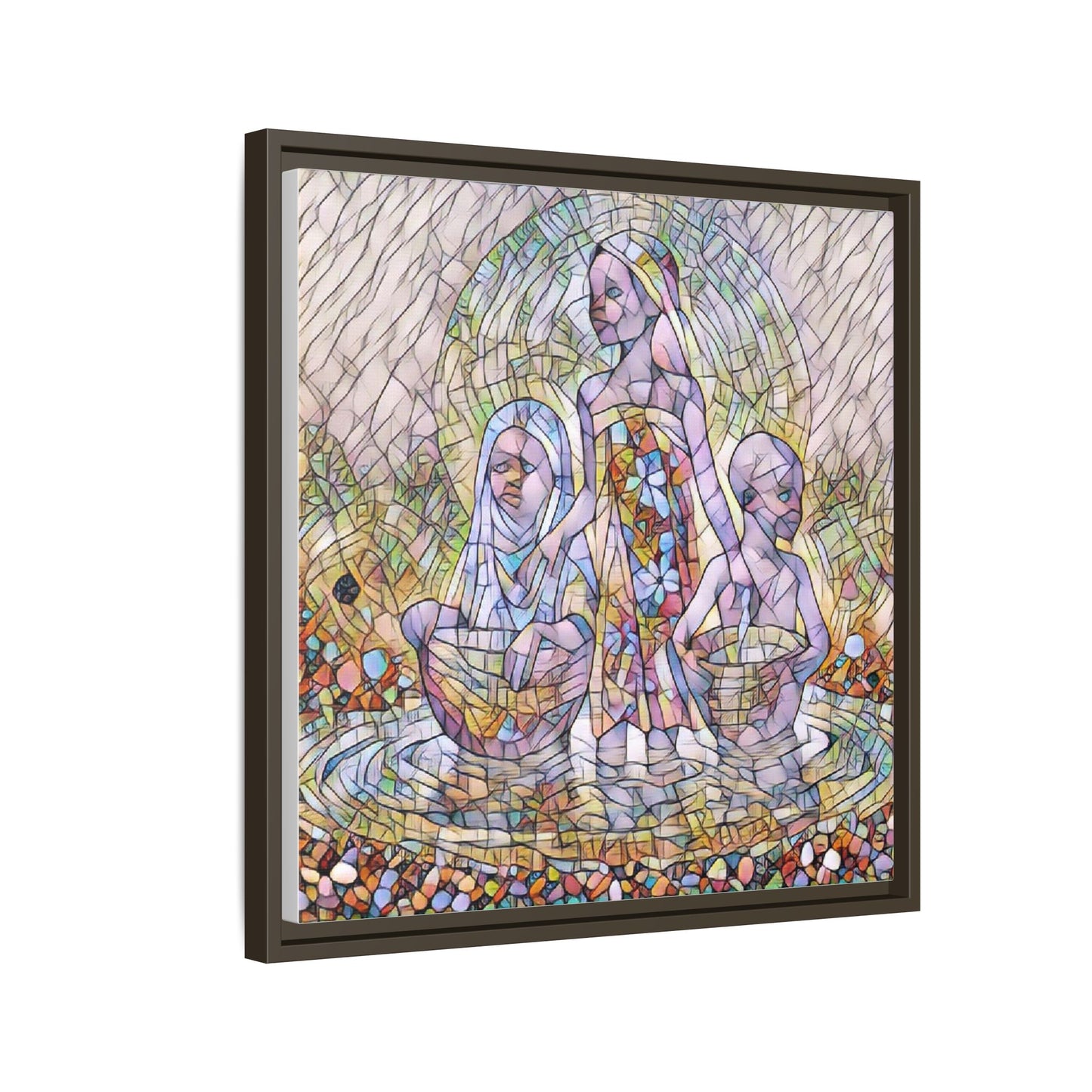 Framed Matte Canvas Art — Stained Glass Trio Women Illustration