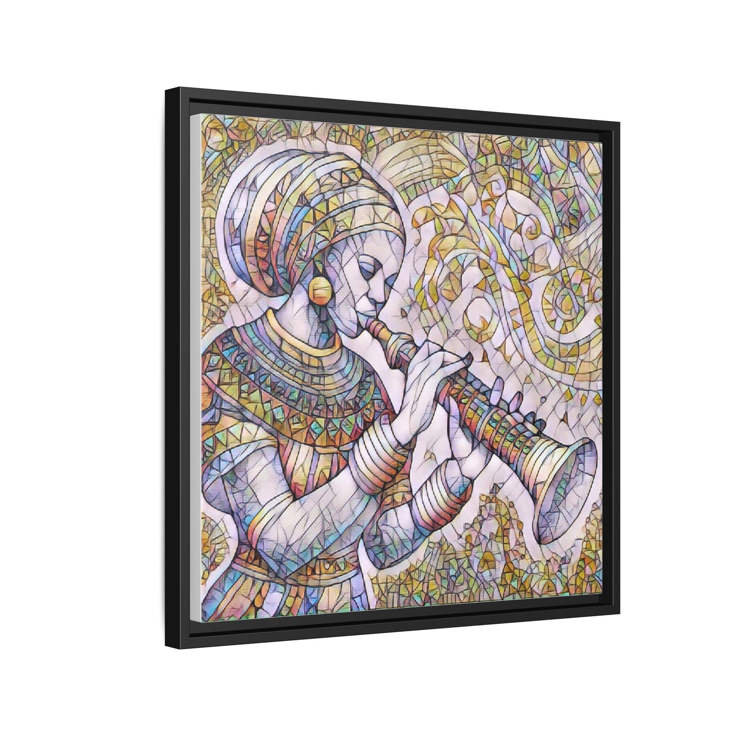 Egyptian Flutist Mosaic Matte Canvas Framed Art