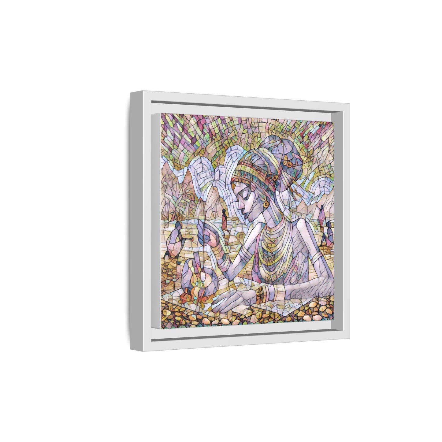 Framed Matte Canvas Art — Mosaic-Inspired Egyptian Woman Illustration
