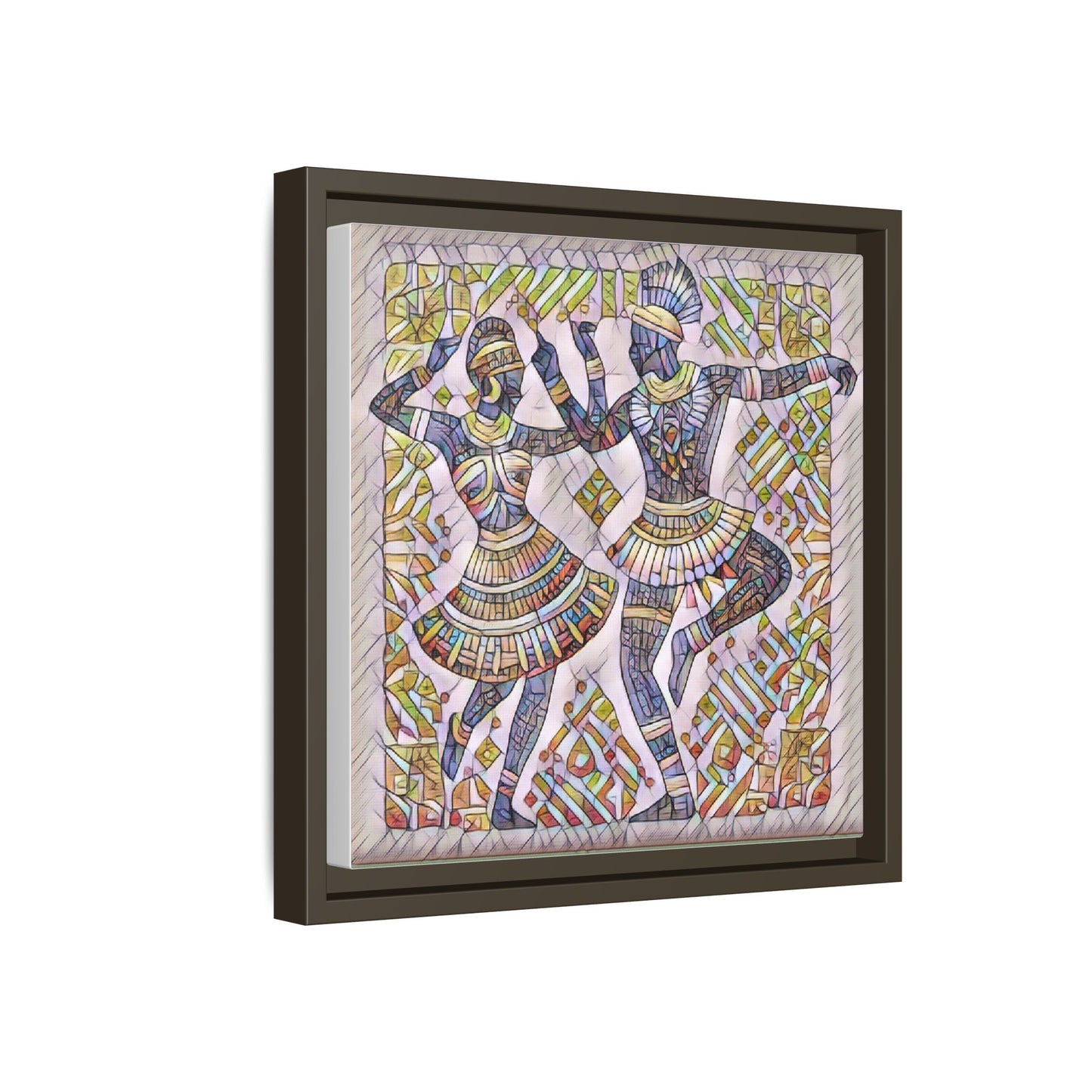 Framed Matte Canvas Print — Colorful Tribal Dancers Wall Art