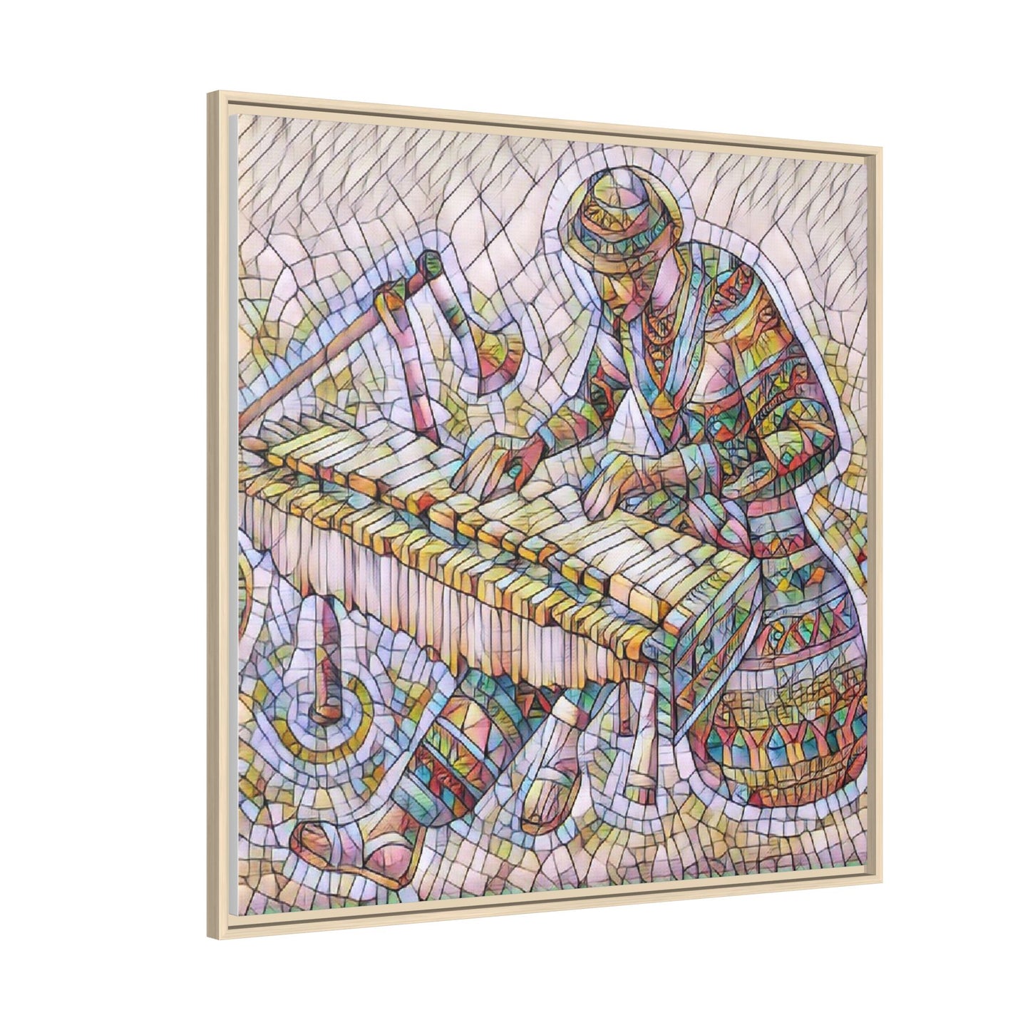 Framed Canvas Art - Colorful Mosaic Vibraphone Musician Print