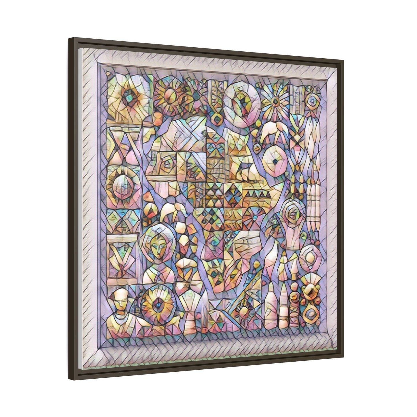 Framed Abstract Mosaic Matte Canvas Art — Pastel Geometric Wall Decor