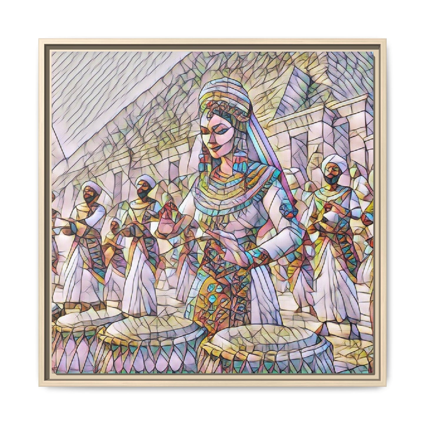 Egyptian Drummers Framed Canvas Art — Colorful Egyptian Dancer Wall Decor