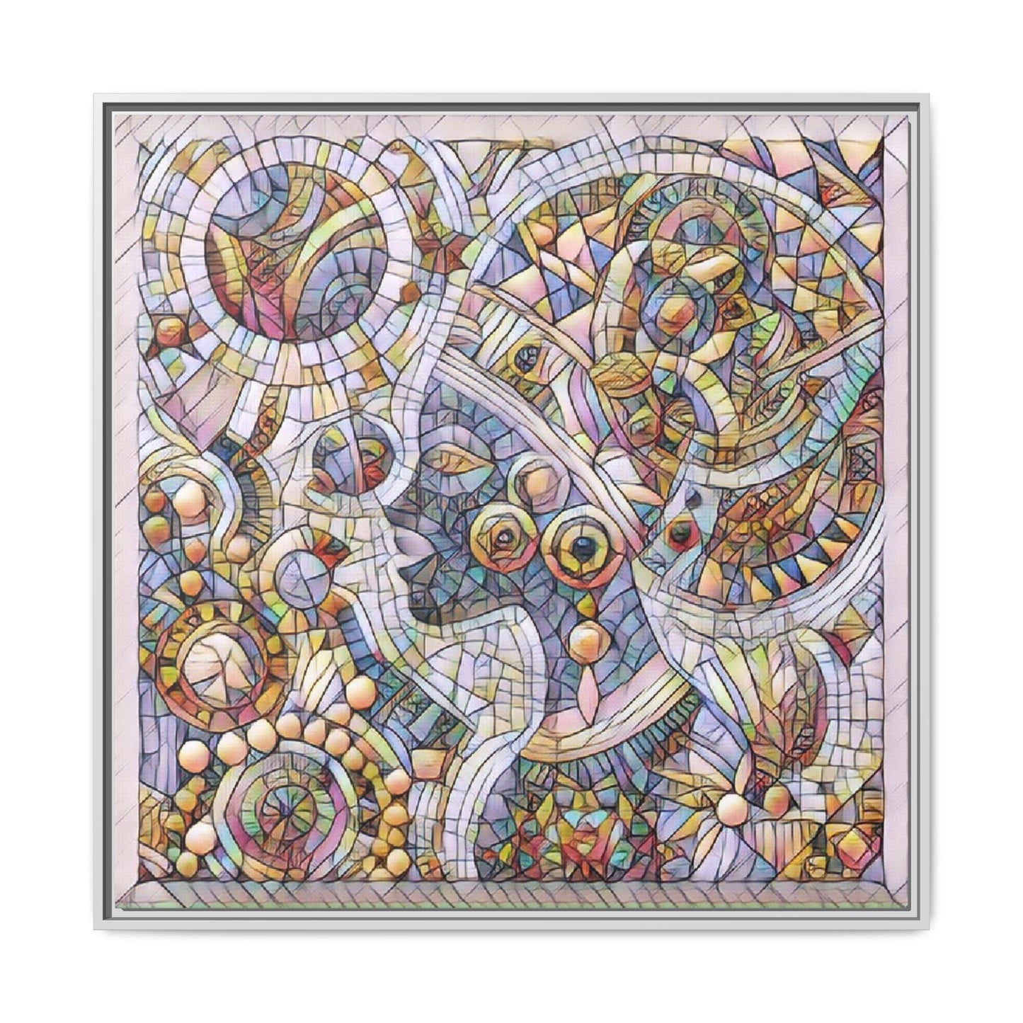 Abstract Mosaic Framed Canvas Art — Multicolor Geometric Wall Decor