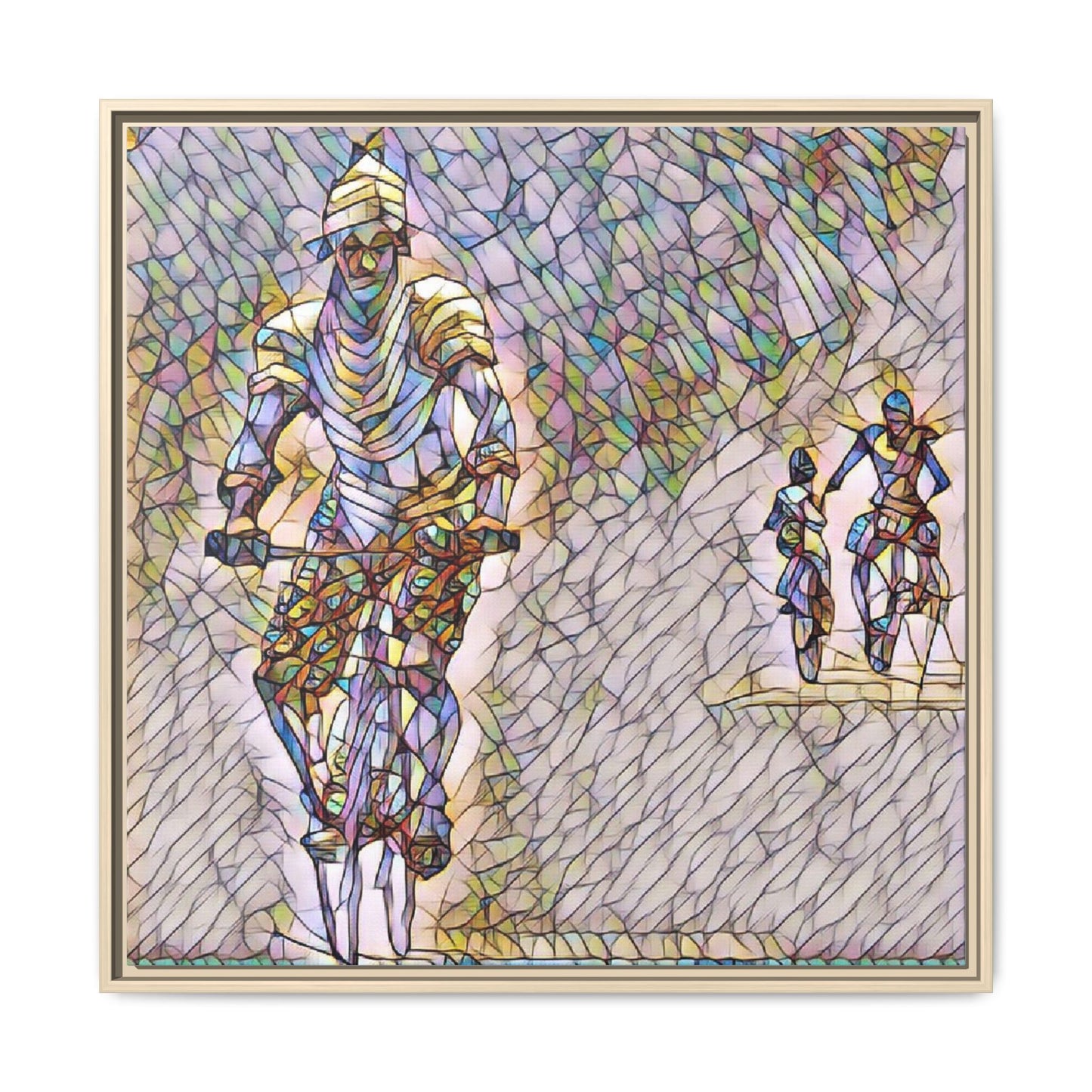 Cyclists Mosaic Matte Canvas Framed Wall Art