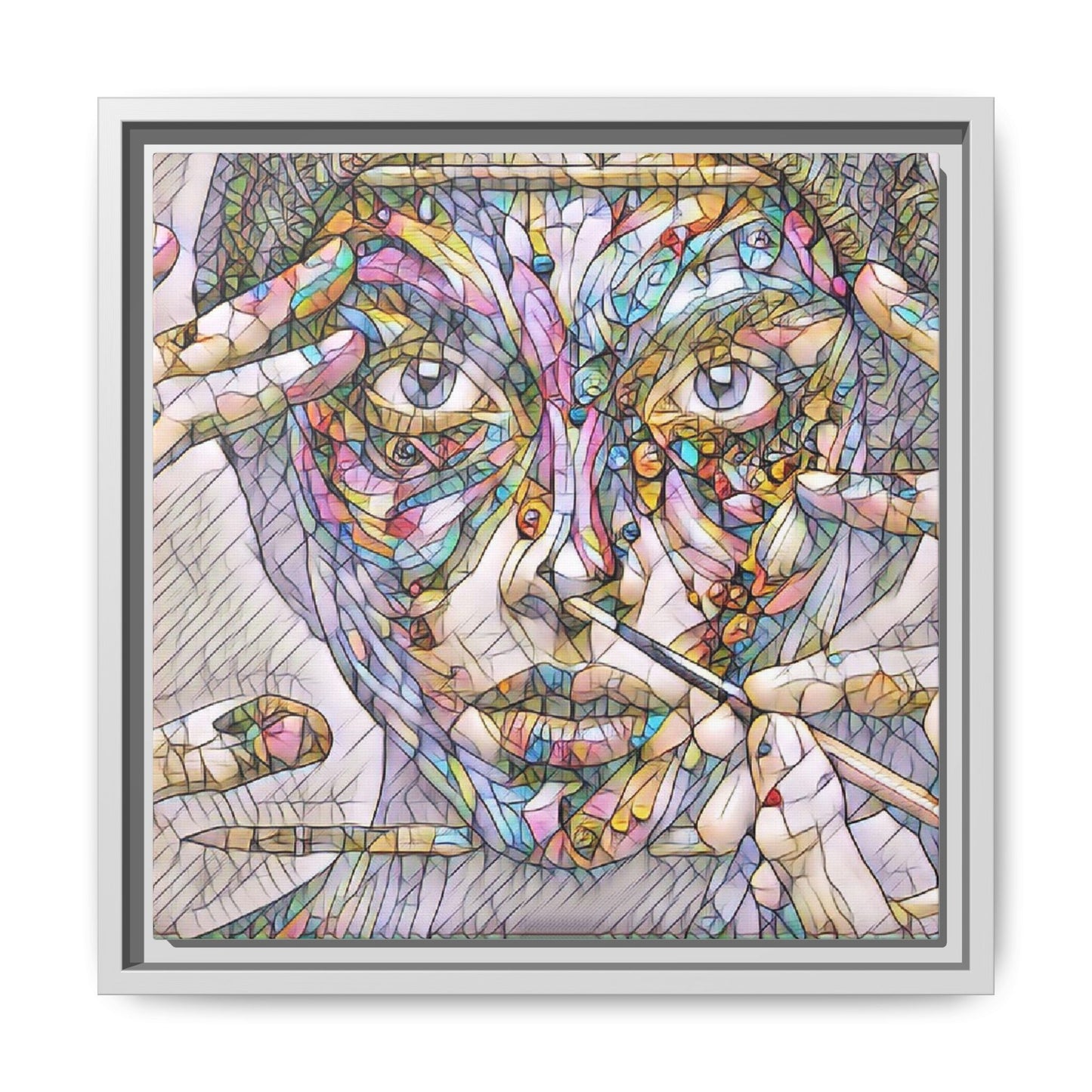 Framed Abstract Mosaic Face Canvas — Colorful Modern Wall Art