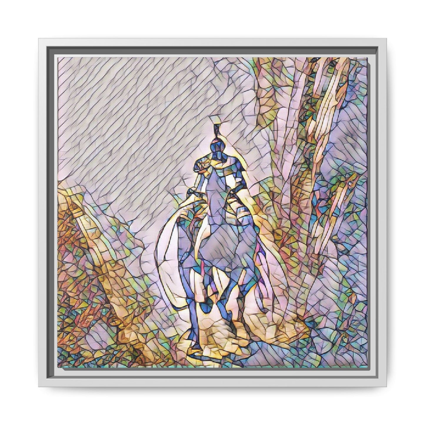 Stained-Glass Knight Matte Framed Canvas Wall Art