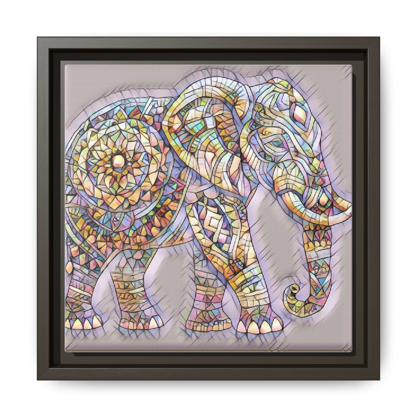 Colorful Mosaic Elephant Framed Canvas Print