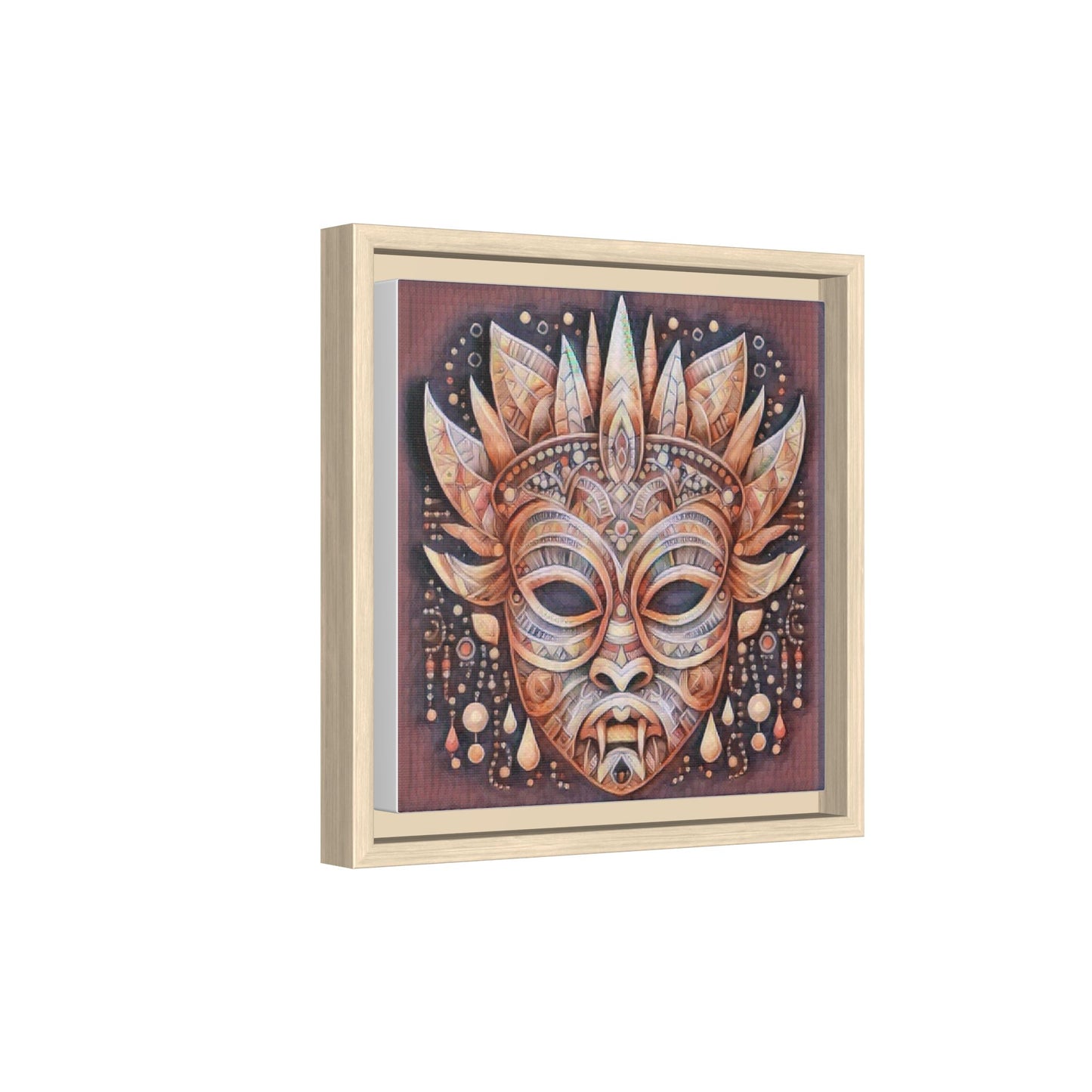 Tribal Sun Mask Framed Canvas Art — Boho Ethnic Wall Decor