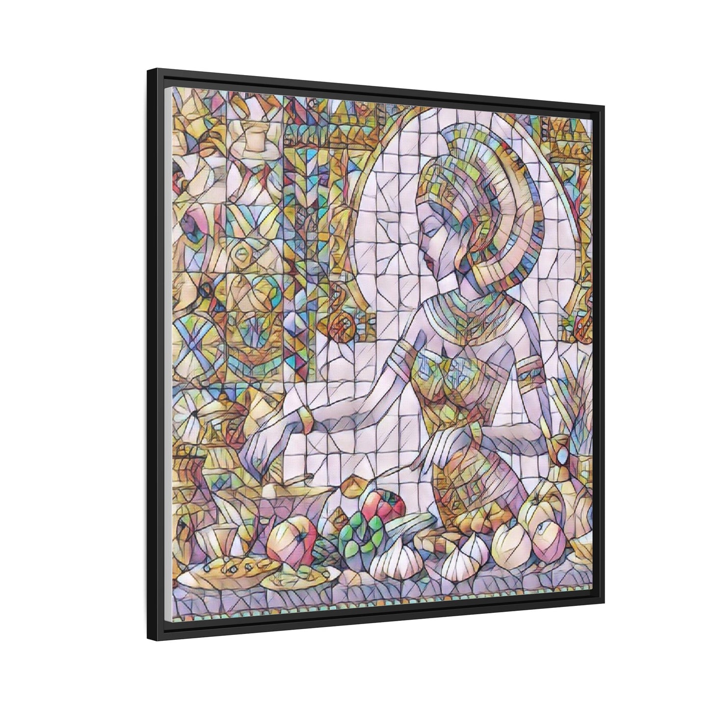 Egyptian Goddess Stained Glass Style Framed Canvas Art