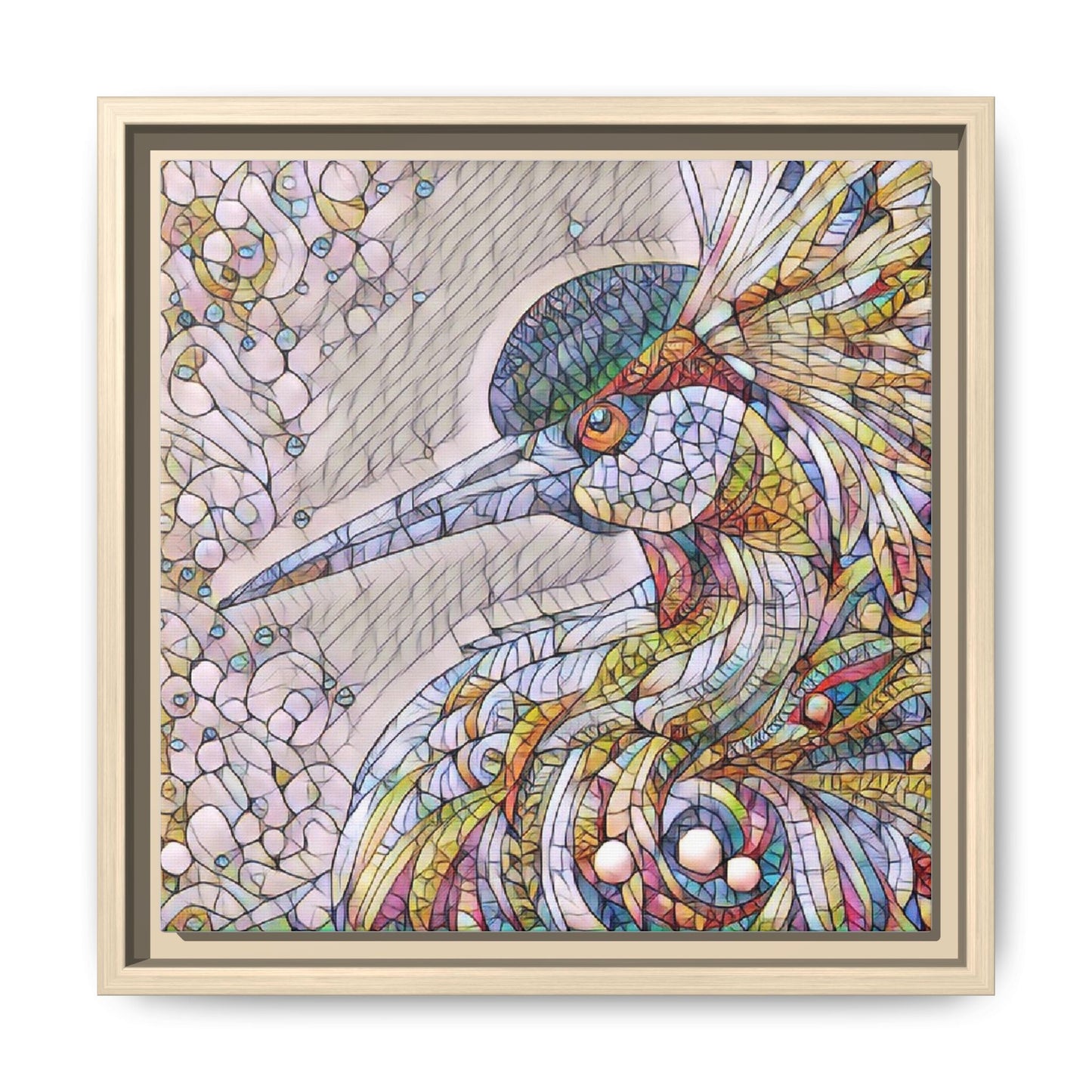 Colorful Stained-Glass Heron Matte Canvas Framed Wall Art