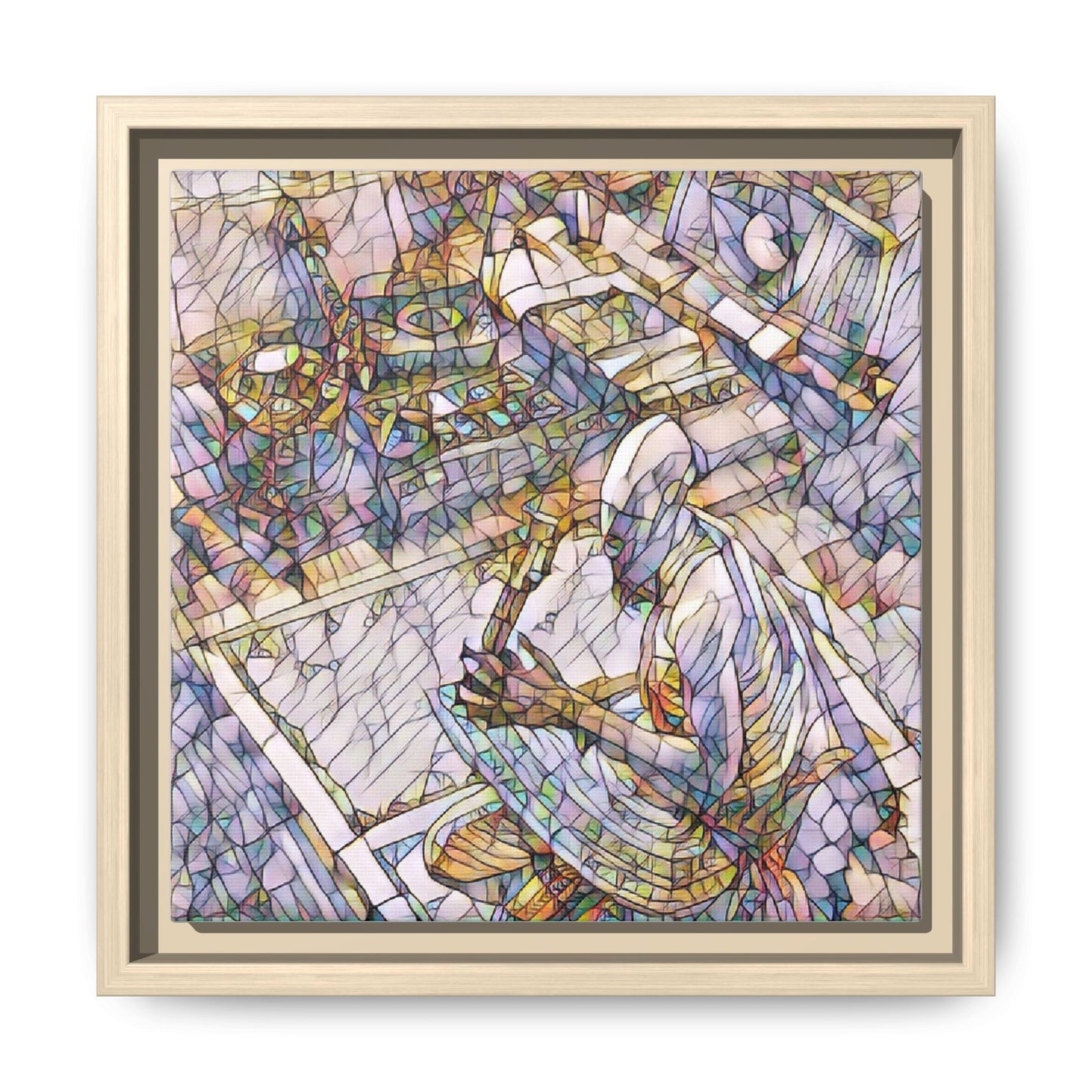 Stained-Glass DJ Matte Canvas Print (Framed) — Colorful Music Room Wall Art