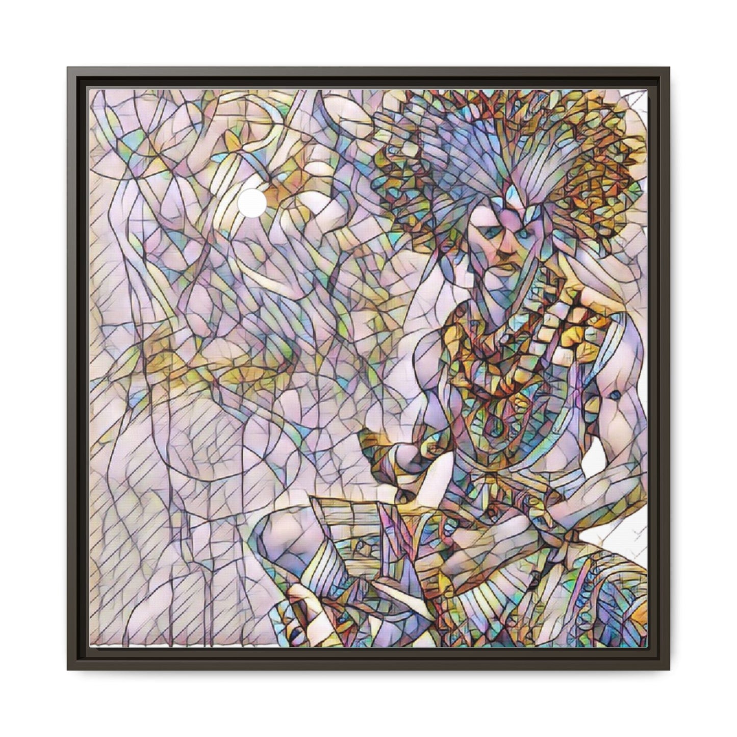 Framed Matte Canvas Art — Colorful Tribal Warrior Illustration