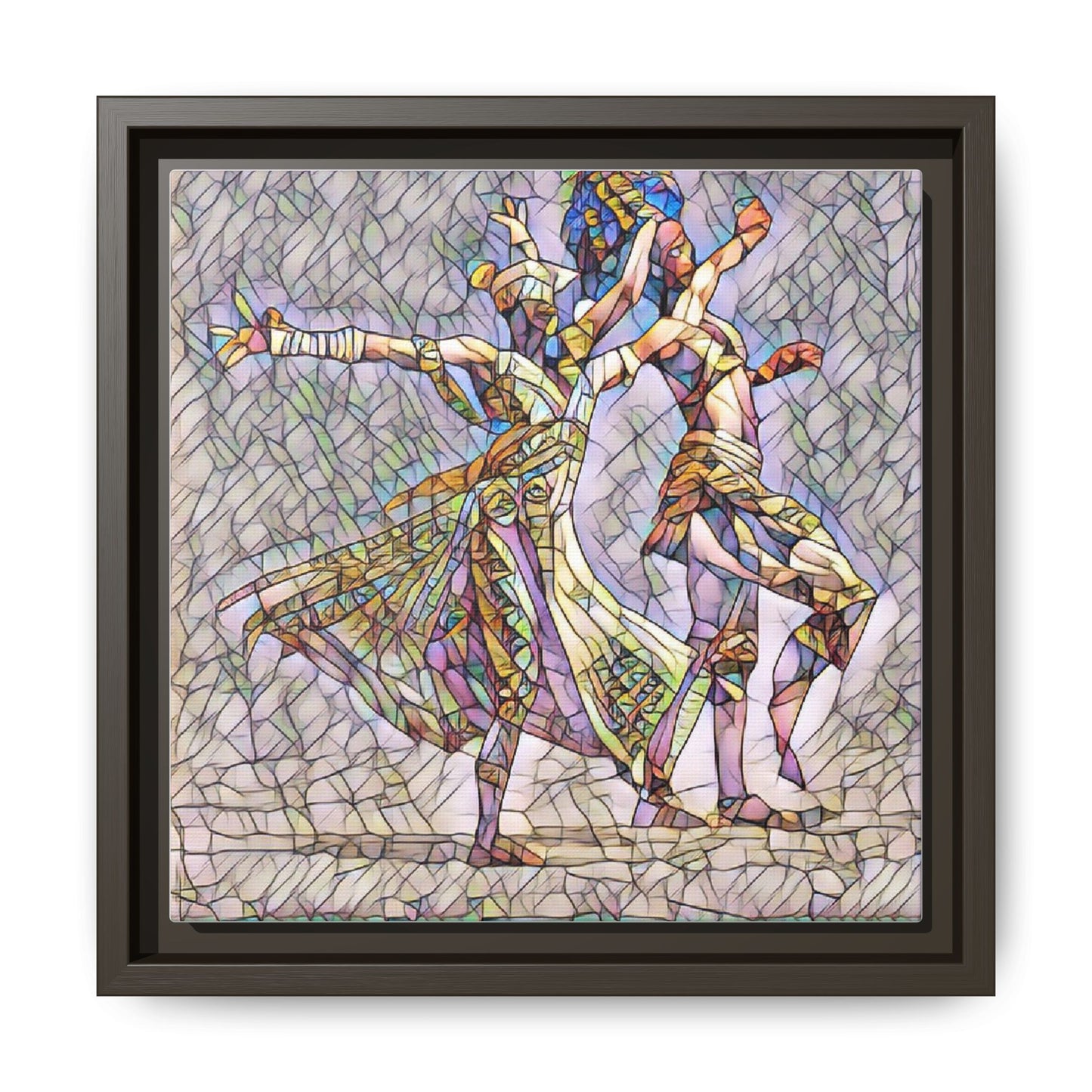 Framed Matte Canvas Wall Art — Abstract Dancers in Stained Glass Style