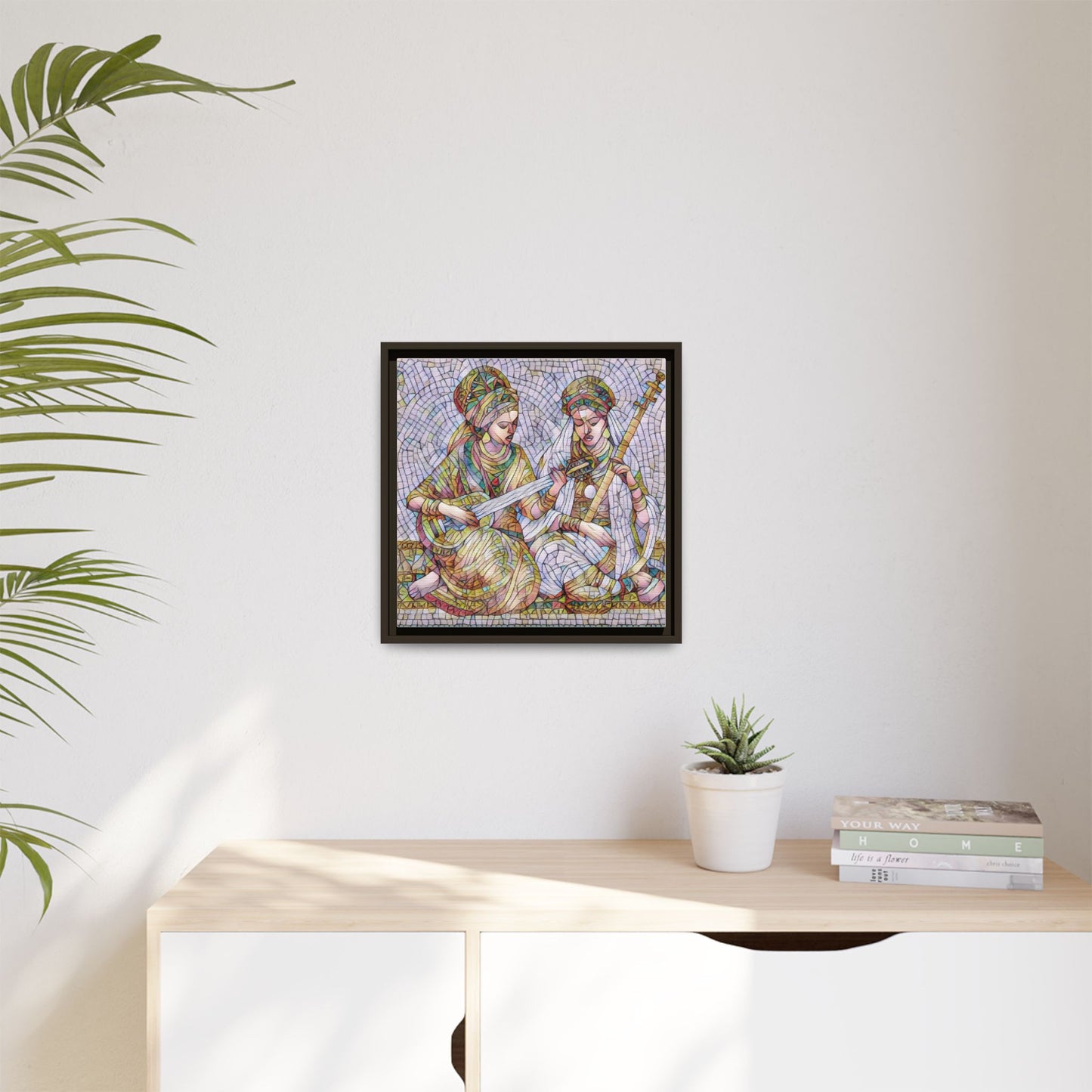 Framed Mosaic Art Print — Two Women Playing Lutes (Matte Canvas)