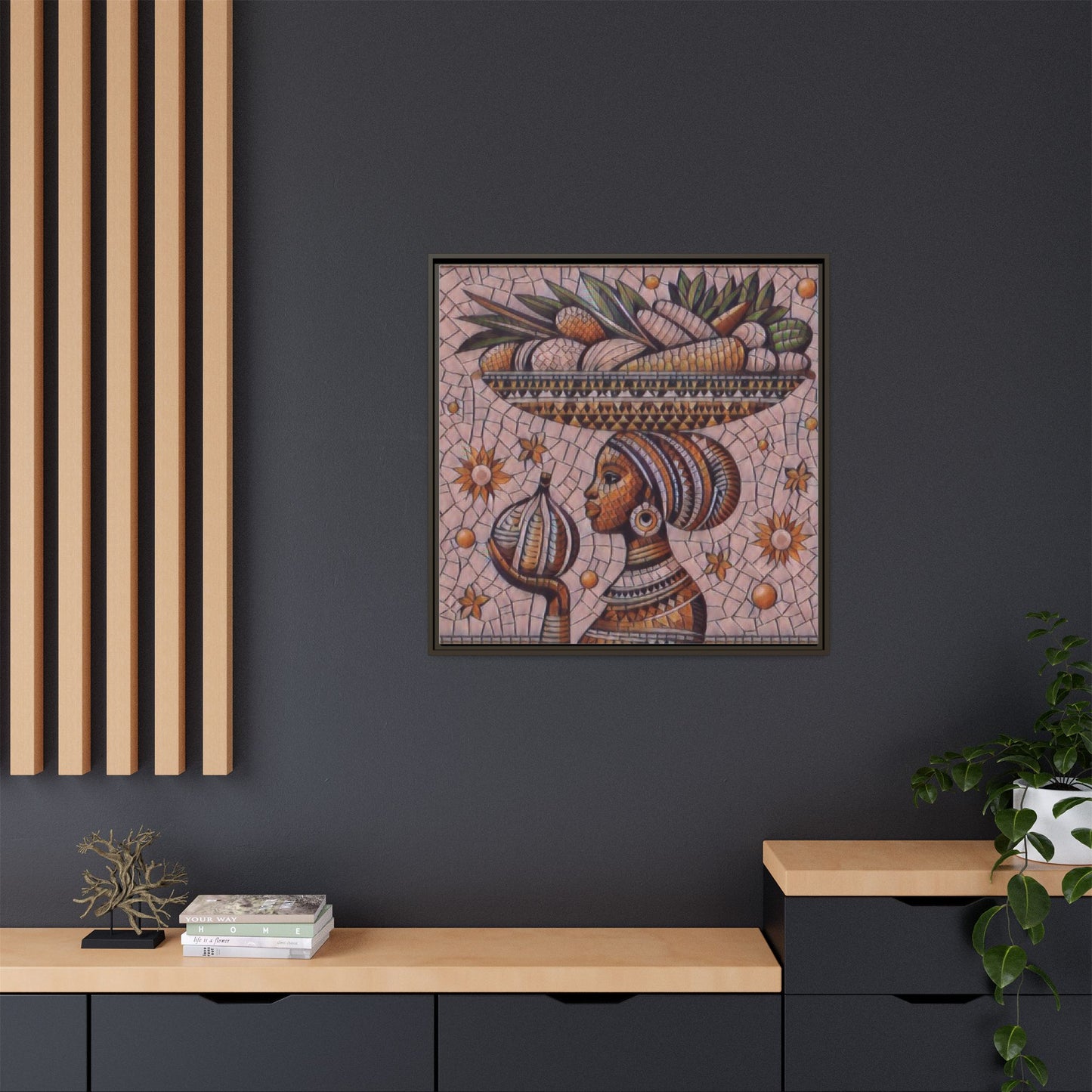 Egyptian Mosaic Goddess Matte Framed Canvas Wall Art