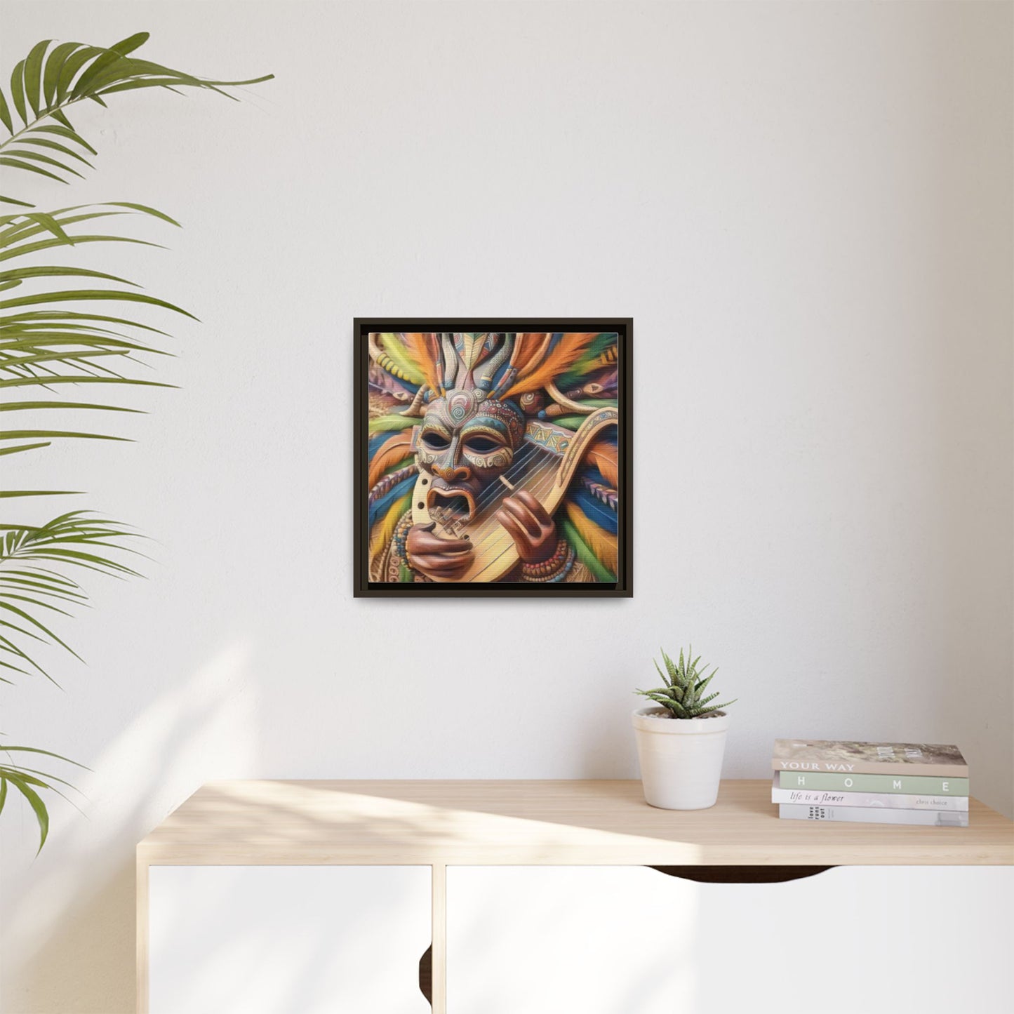 Colorful Tribal Mask Canvas — Framed Matte Wall Art