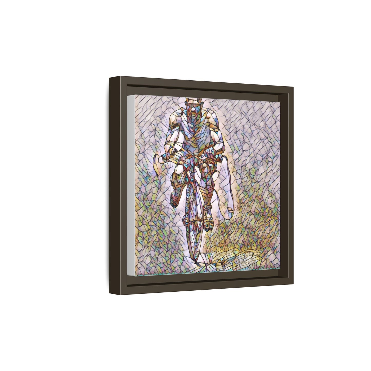 Cyclist Art Print — Framed Matte Canvas Wall Art (Multicolor Stained-Glass Style)