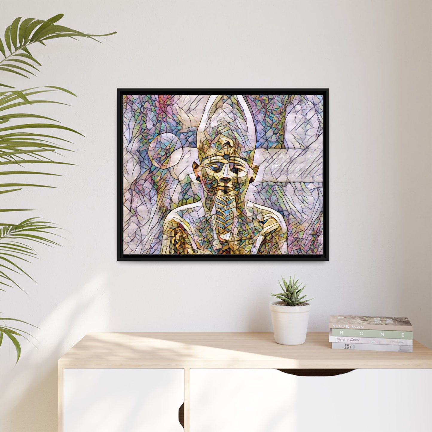 Egyptian Pharaoh Stained-Glass Style Matte Canvas Print, Framed
