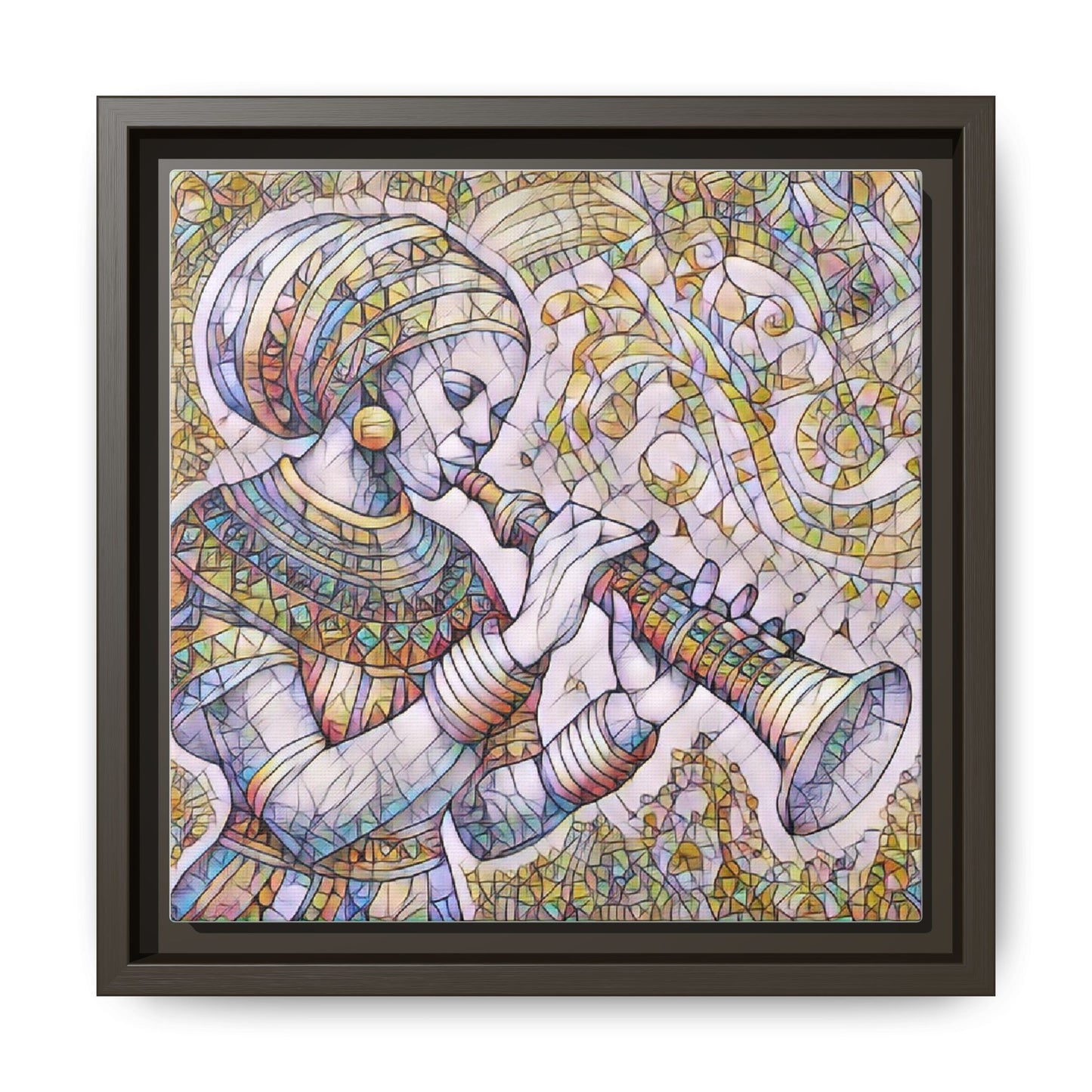 Egyptian Flutist Mosaic Matte Canvas Framed Art