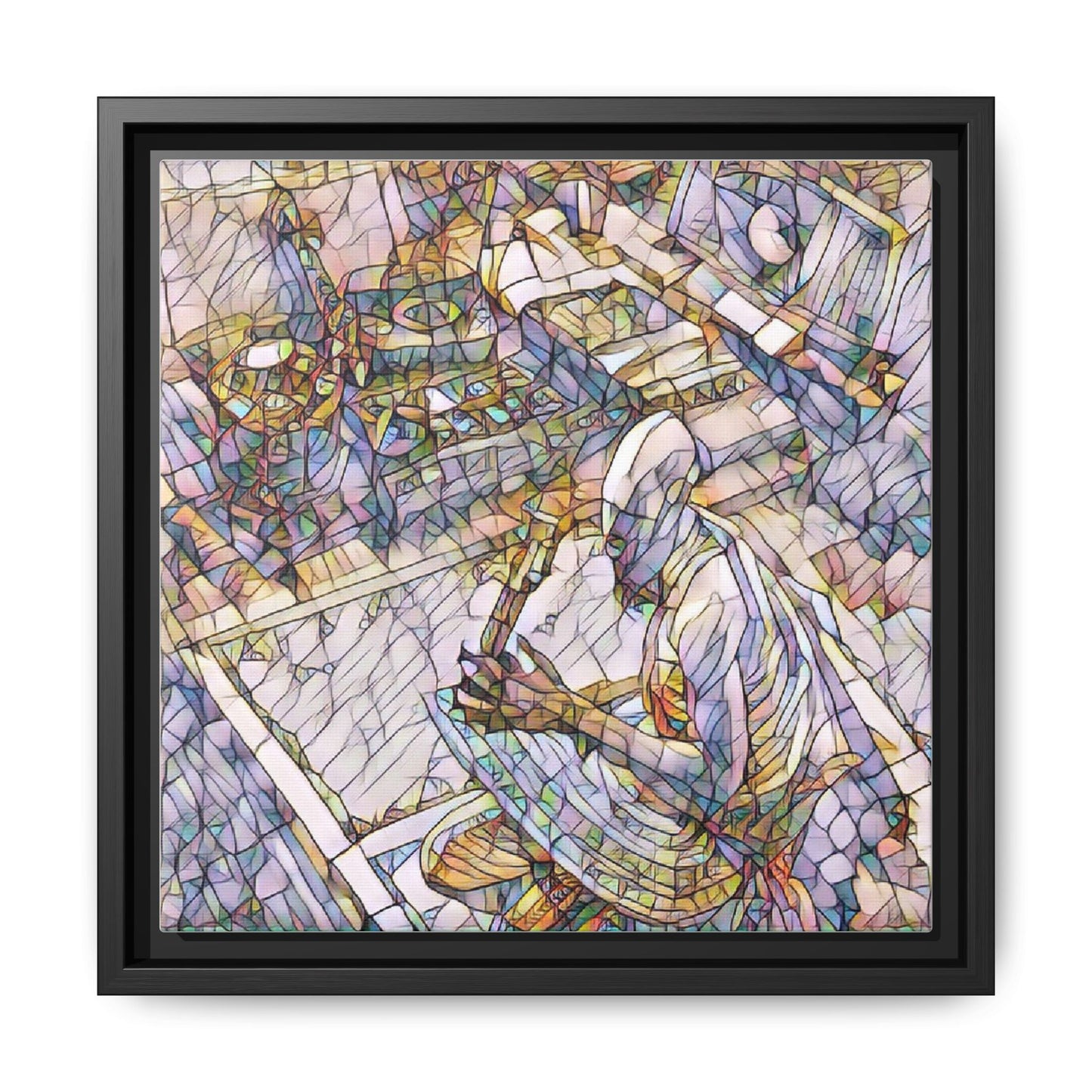 Stained-Glass DJ Matte Canvas Print (Framed) — Colorful Music Room Wall Art