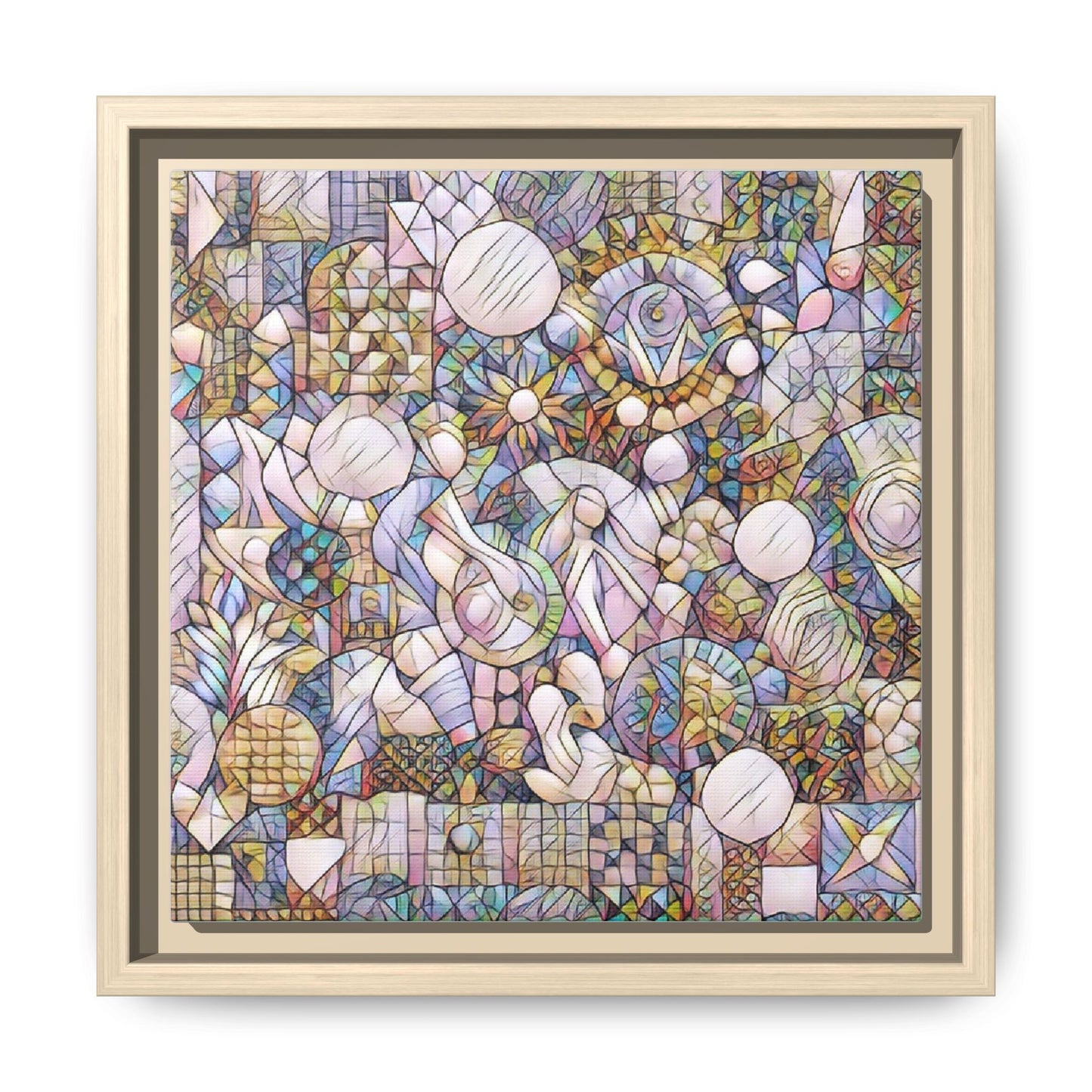 Abstract Geometric Mosaic Framed Canvas — Multicolor Modern Wall Art