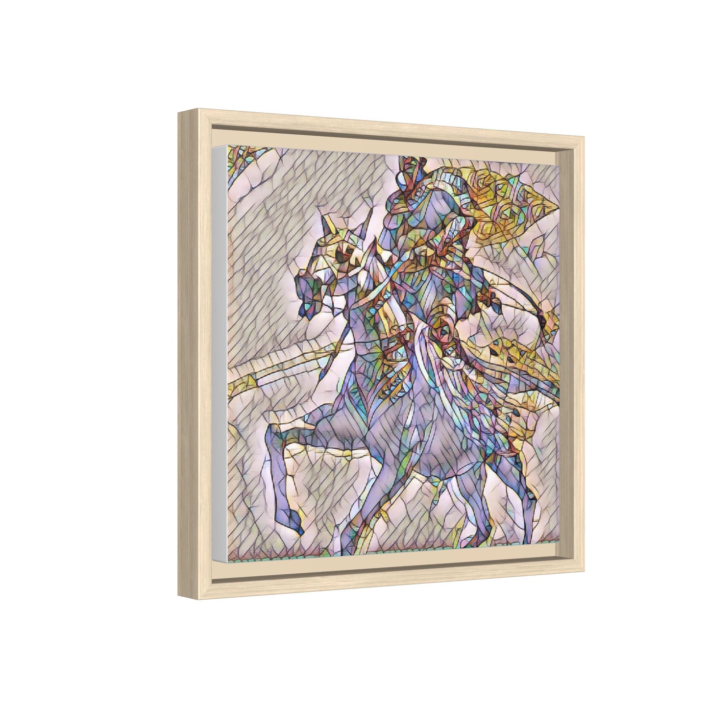 Framed Matte Canvas Art — Stained Glass Knight on Horse Fantasy Wall Decor
