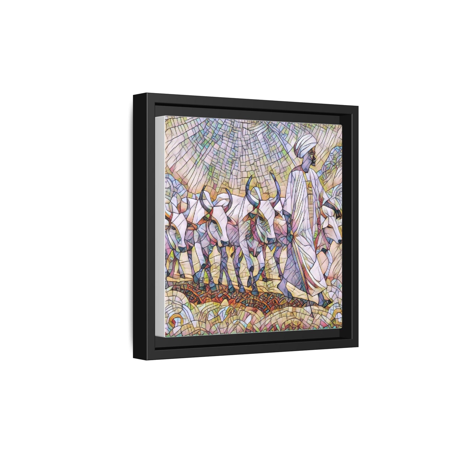 Framed Matte Canvas Art — African Herdsman Mosaic Print