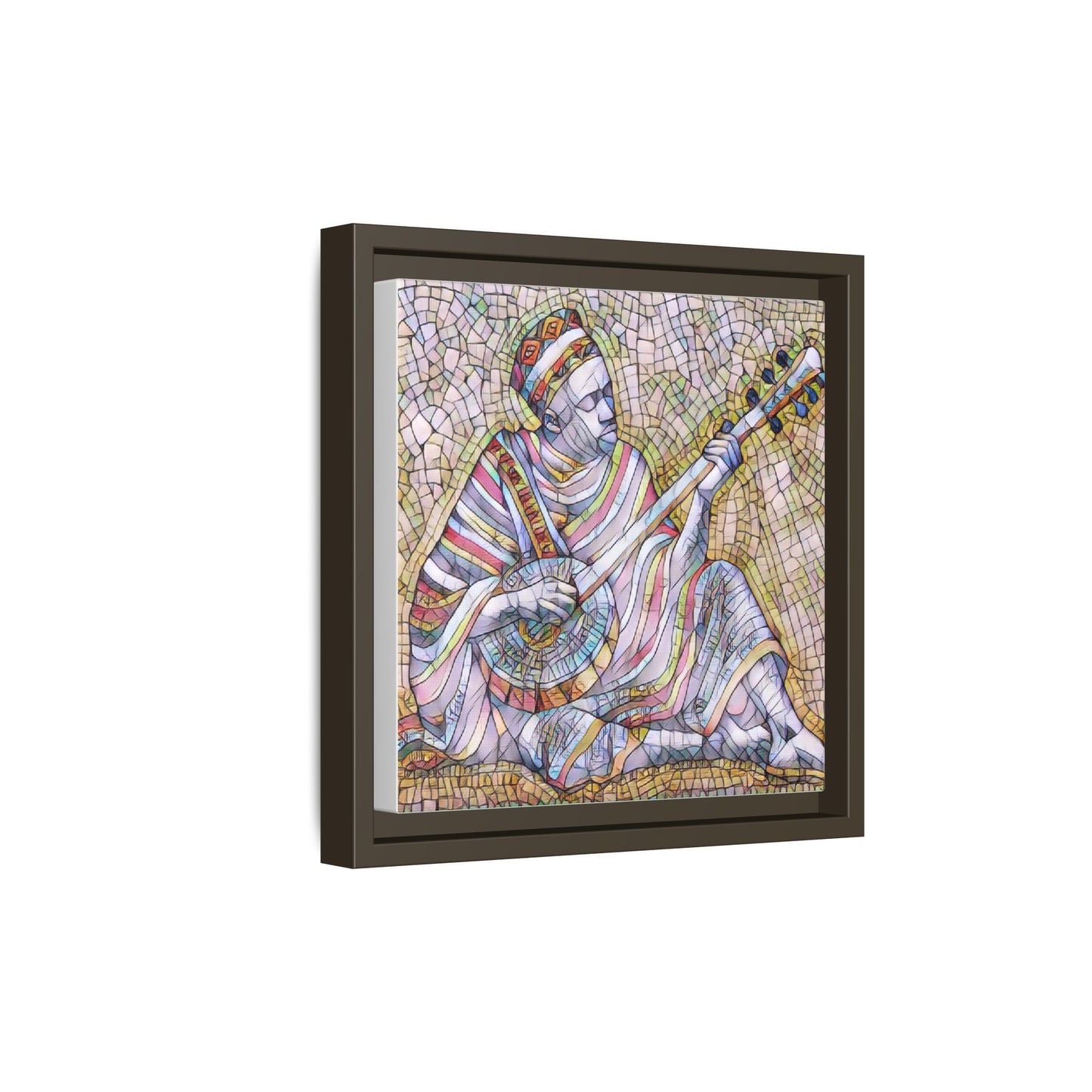 Framed Mosaic Musician Canvas – Colorful Bohemian Wall Art