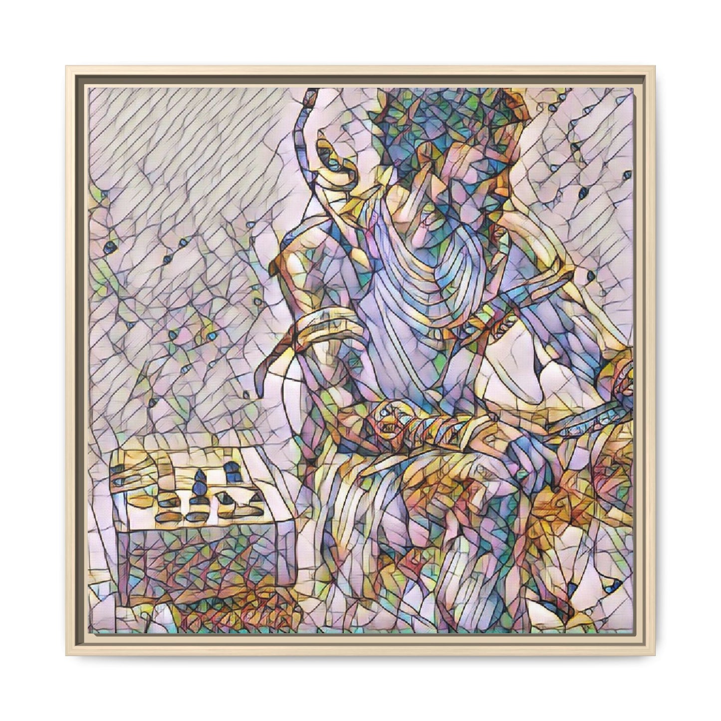 Framed Matte Canvas Art — Abstract Stained-Glass Chess Player