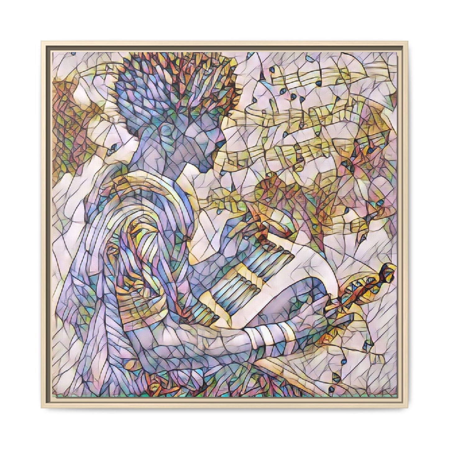Abstract Jazz Musician Framed Canvas Art — Colorful Stained-Glass Style Wall Decor