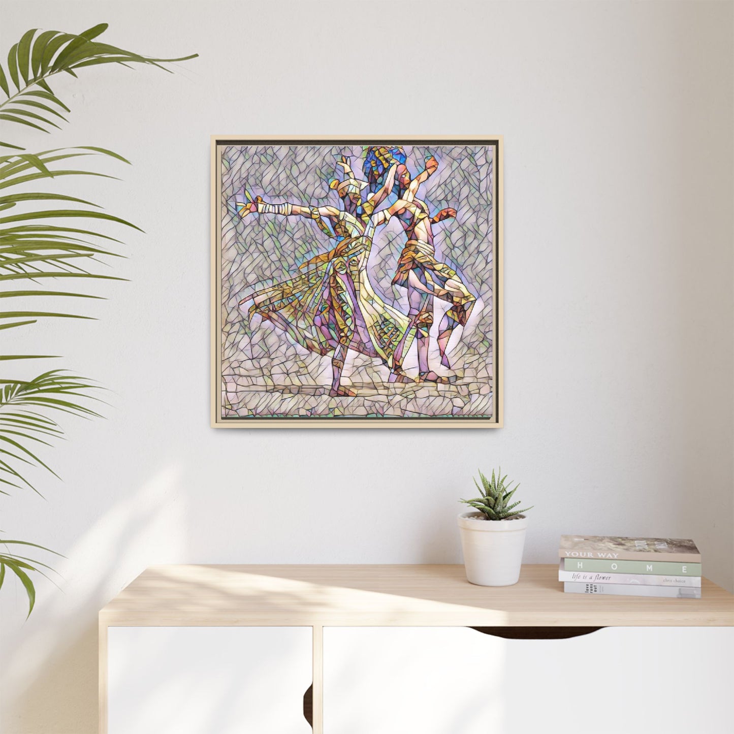 Framed Matte Canvas Wall Art — Abstract Dancers in Stained Glass Style