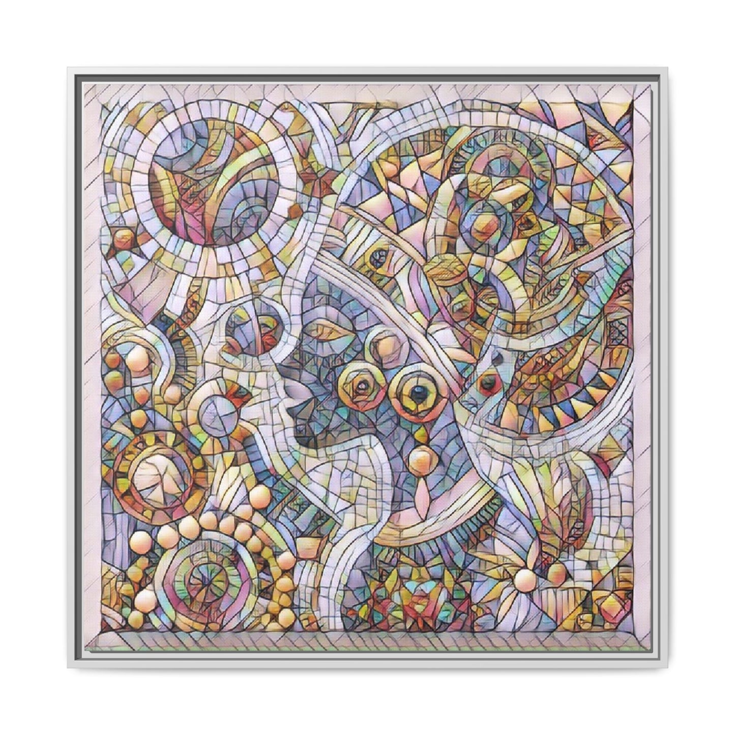 Abstract Mosaic Framed Canvas Art — Multicolor Geometric Wall Decor