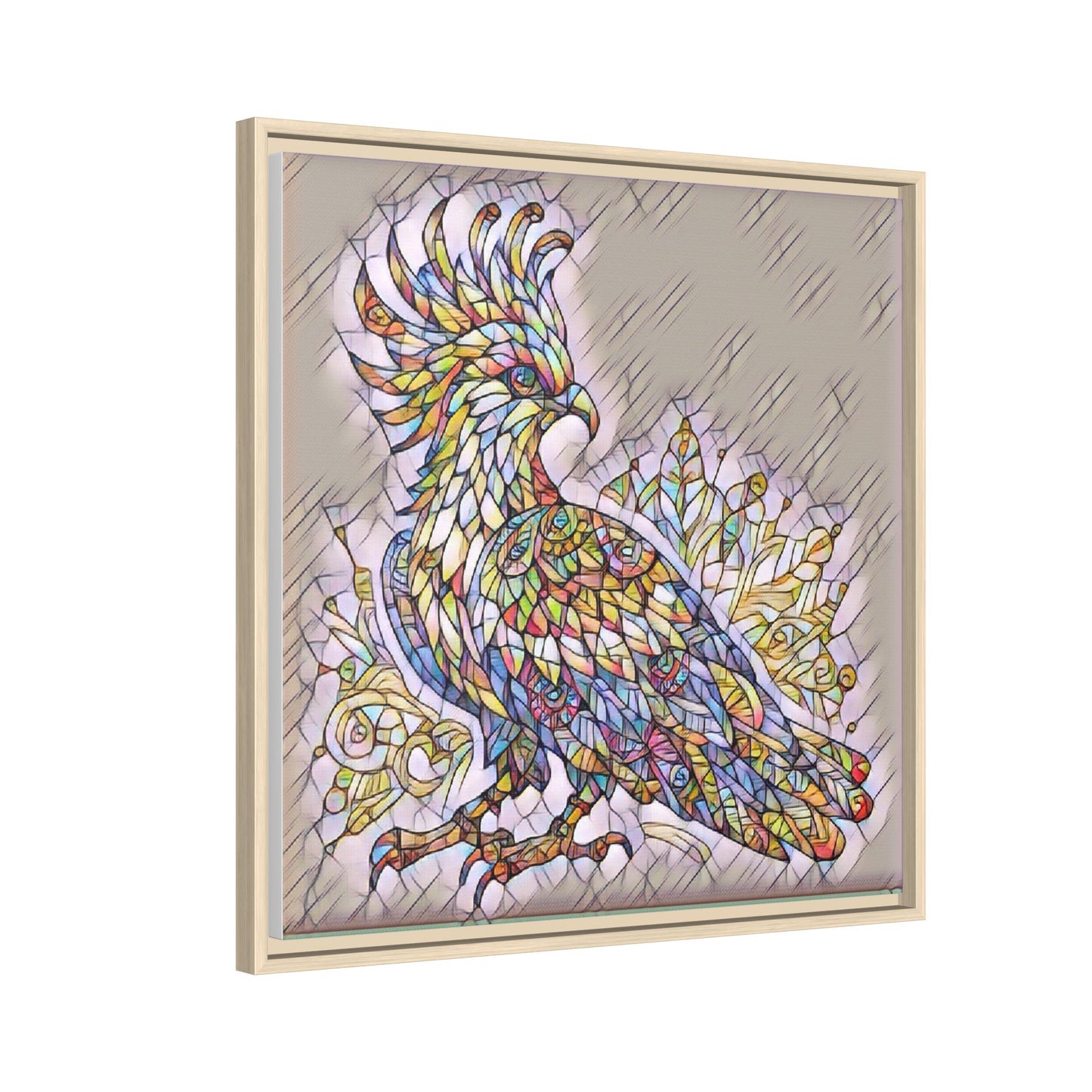 Colorful Stained-Glass Cockatoo Matte Framed Canvas