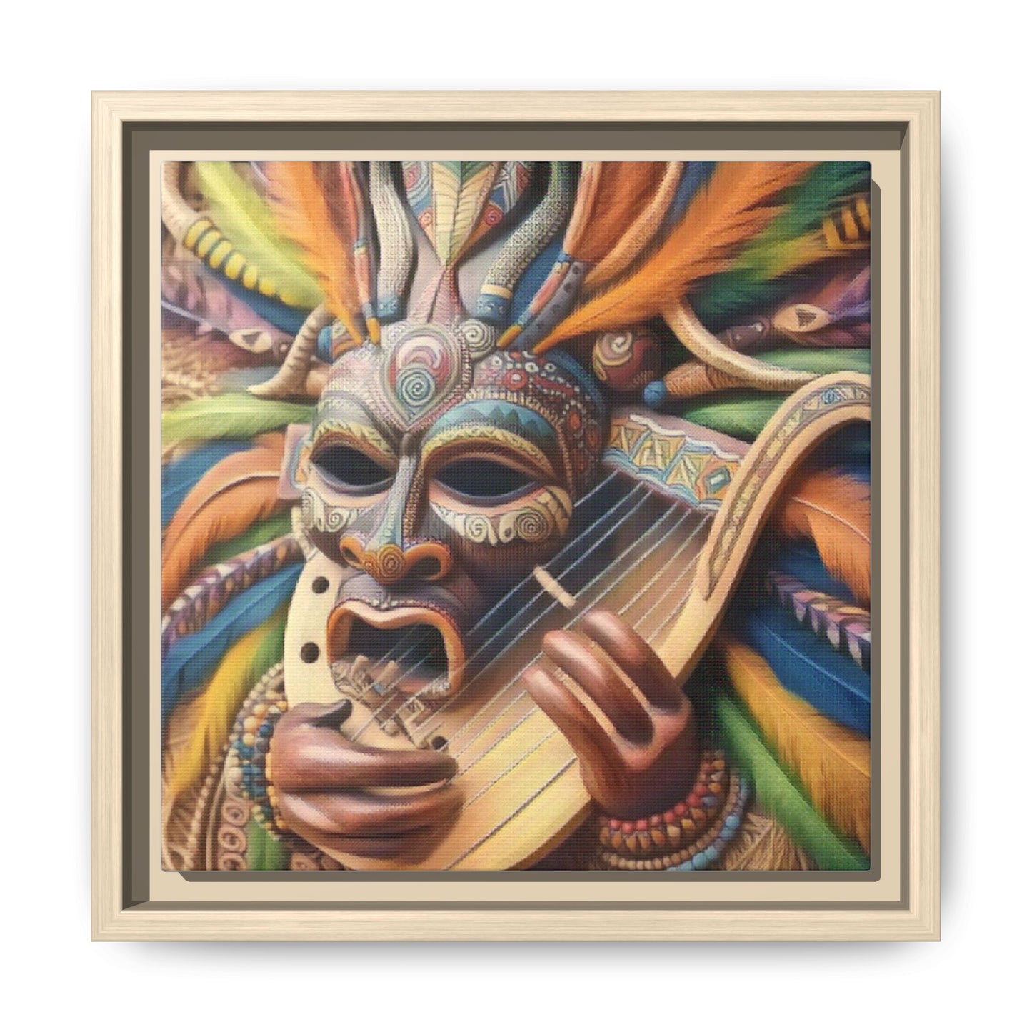 Colorful Tribal Mask Canvas — Framed Matte Wall Art