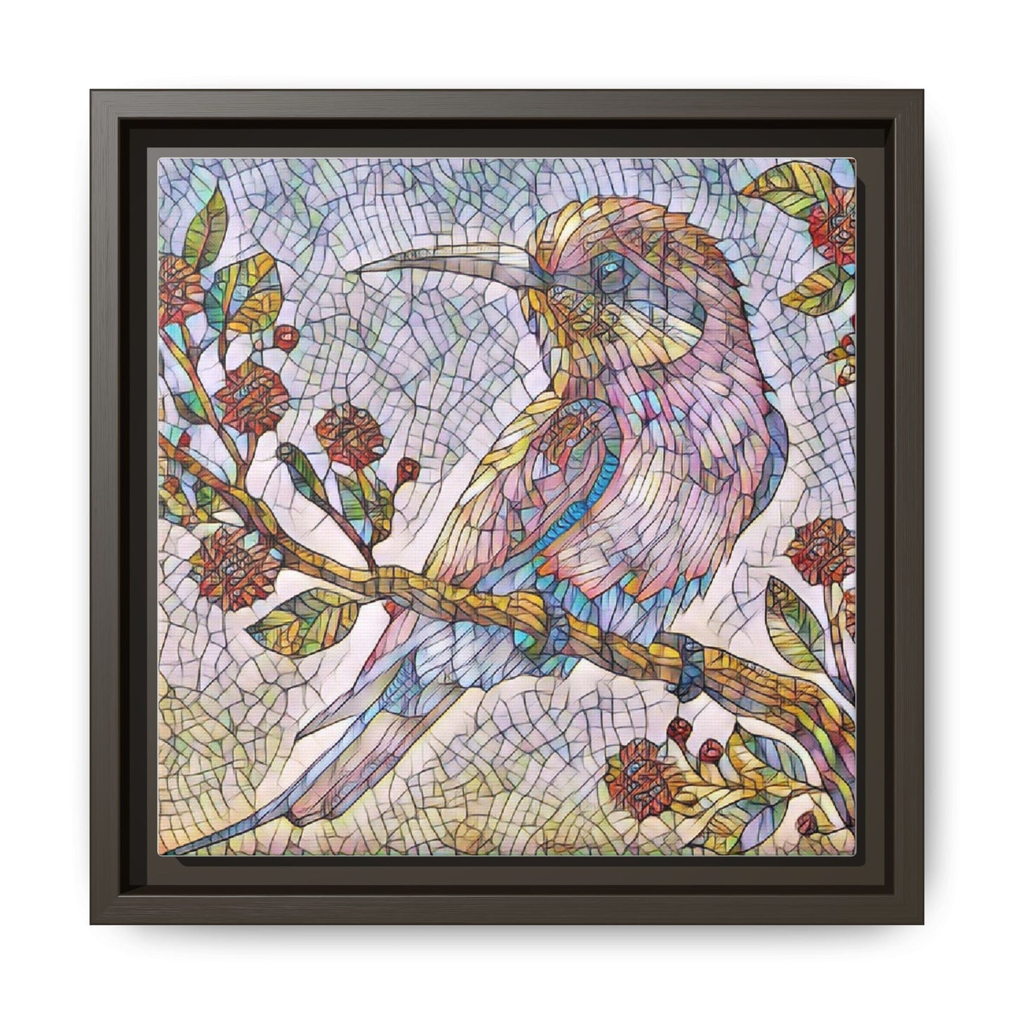 Framed Mosaic Bird Art Print — Colorful Kookaburra Wall Canvas
