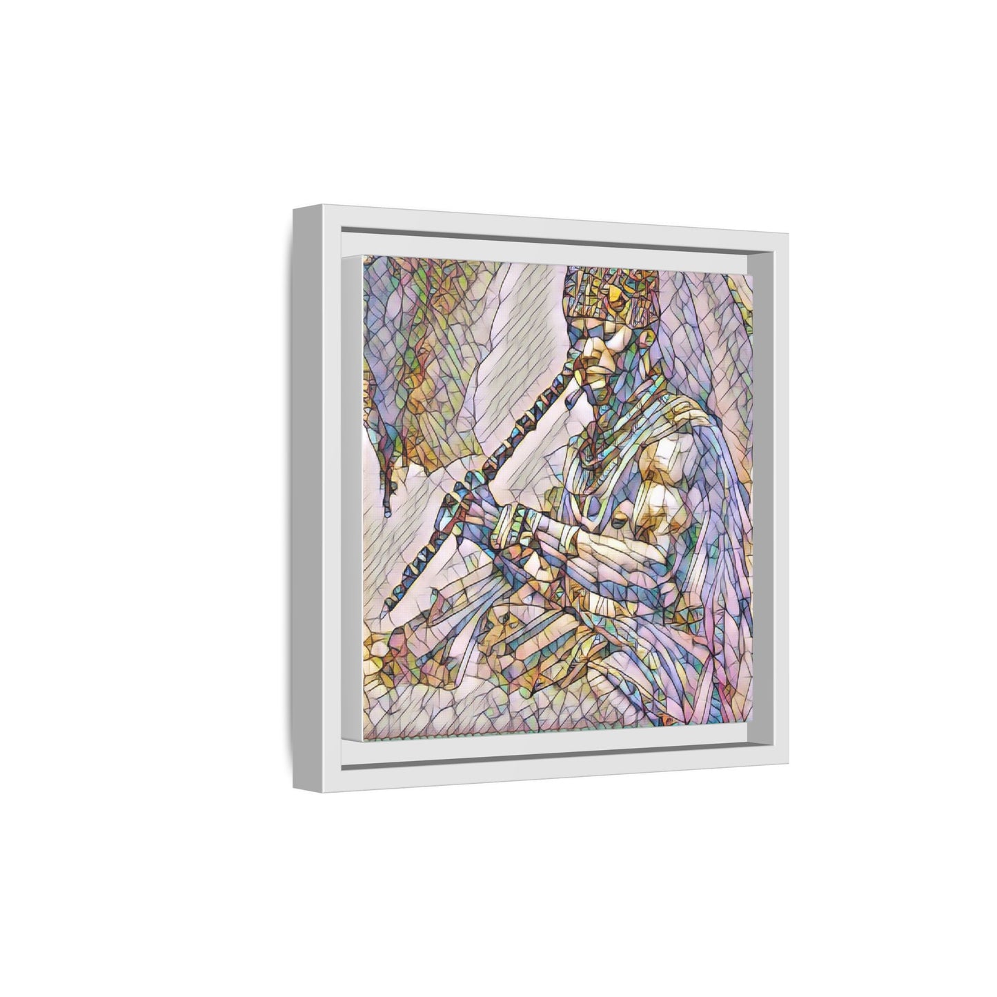 Tribal Flute Musician Stained-Glass Framed Canvas Art