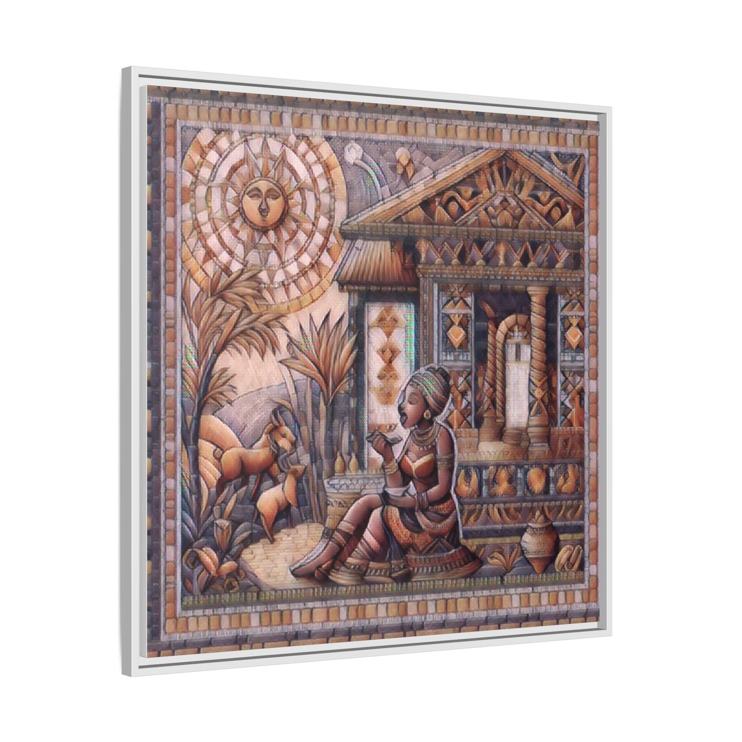 Egyptian Goddess Mosaic Framed Canvas Art — Colorful Ancient Ritual Wall Decor