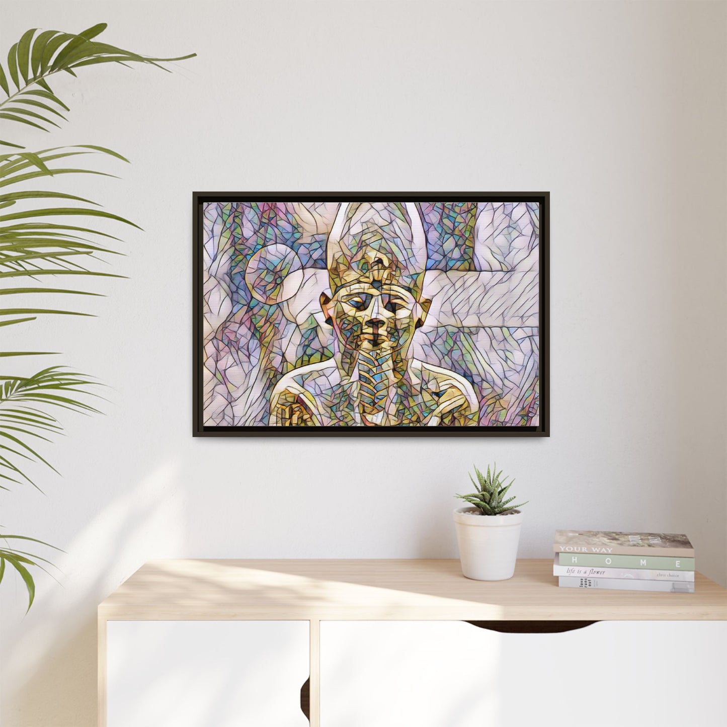 Egyptian Pharaoh Stained-Glass Style Matte Canvas Print, Framed