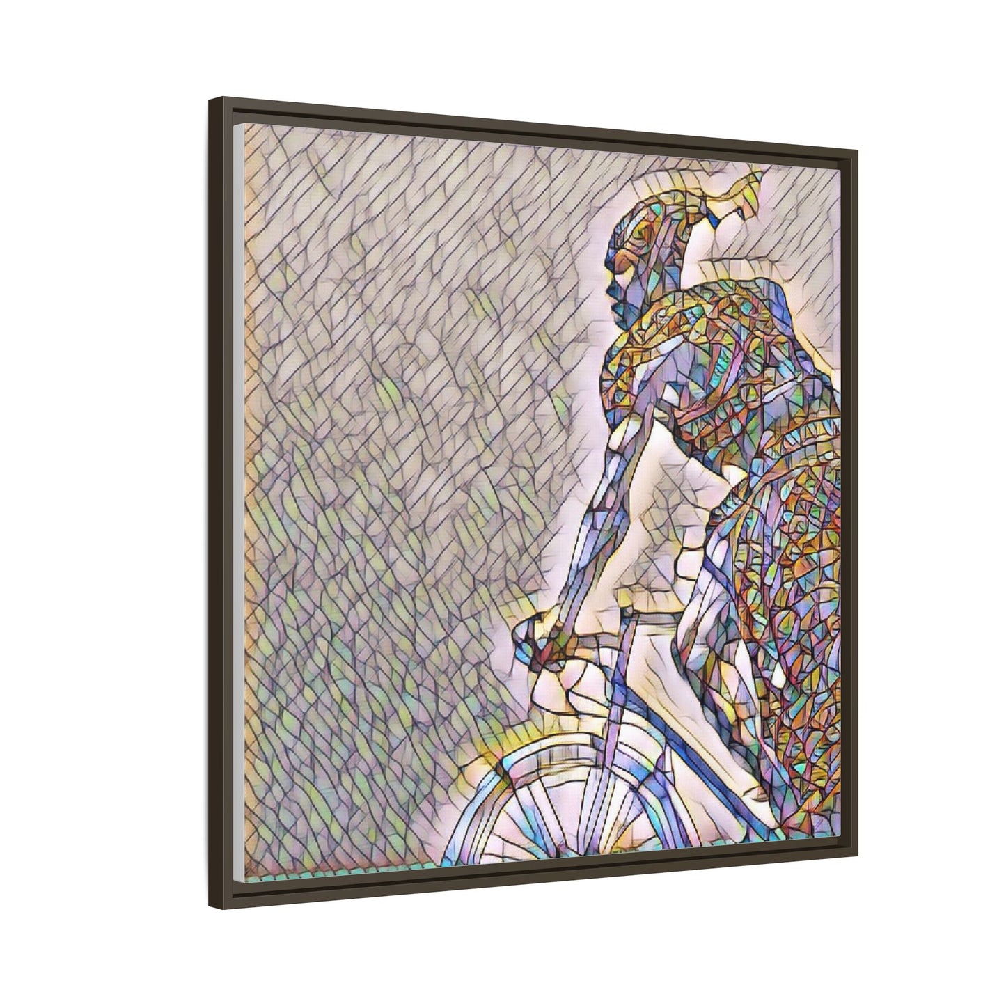 Cyclist Mosaic Matte Canvas Print — Framed Multicolor Bike Art