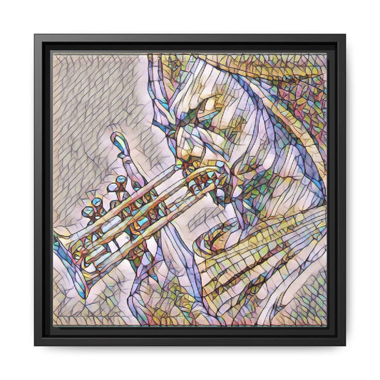 Framed Jazz Trumpet Canvas Art — Colorful Musician Wall Decor