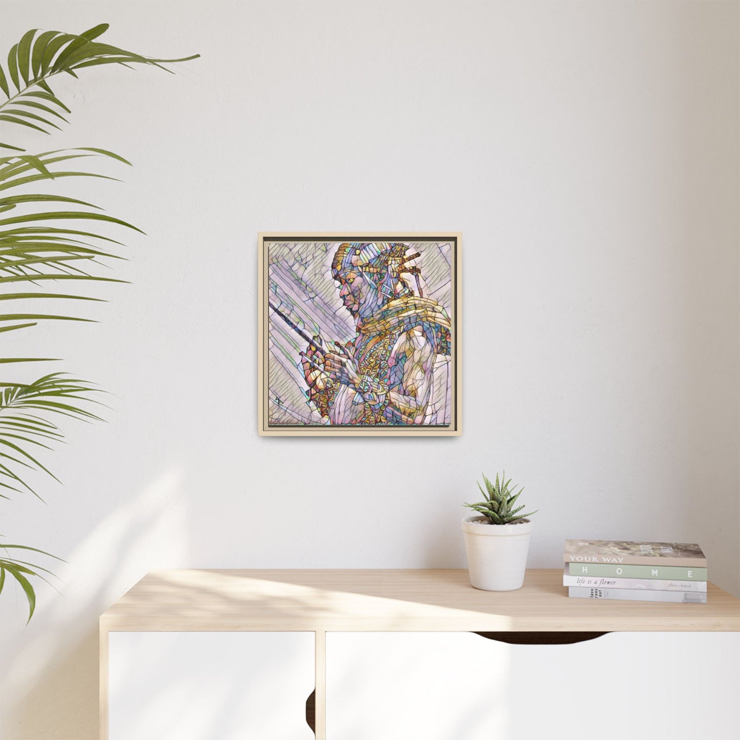 Framed Canvas Art - Colorful Tribal Warrior Portrait (Matte)