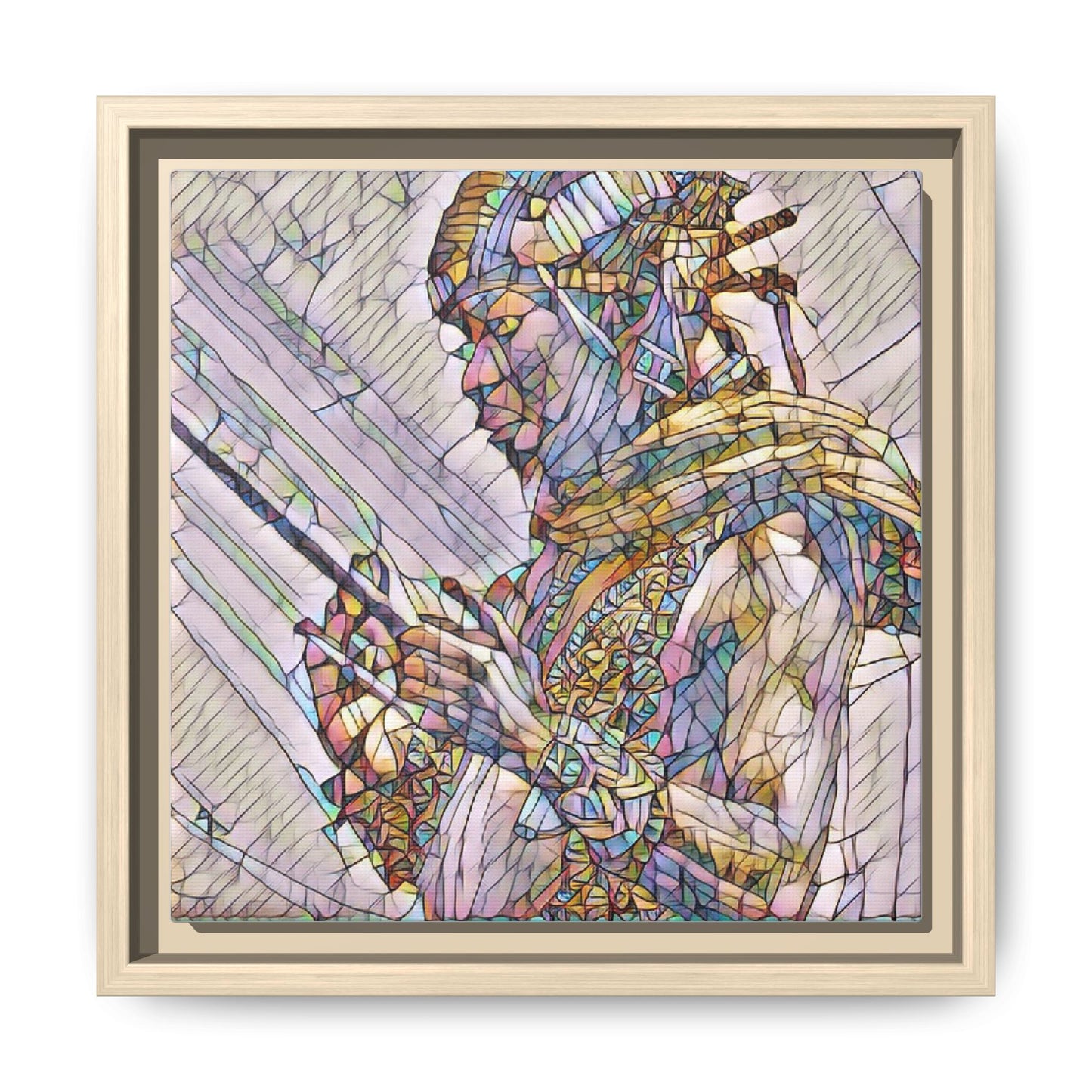 Framed Canvas Art - Colorful Tribal Warrior Portrait (Matte)