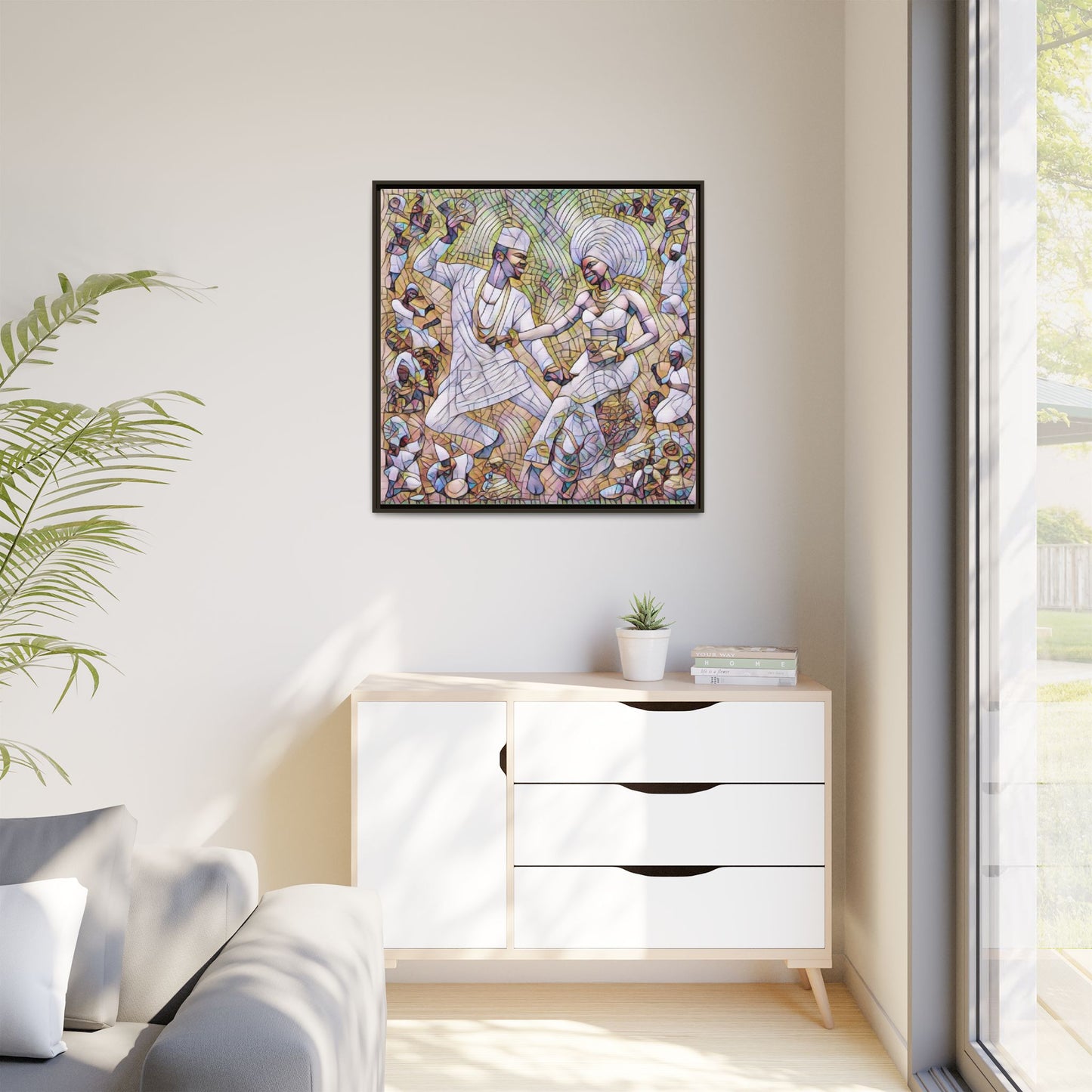 Afrobeat Celebration Matte Framed Canvas — Vibrant Dancers Wall Art