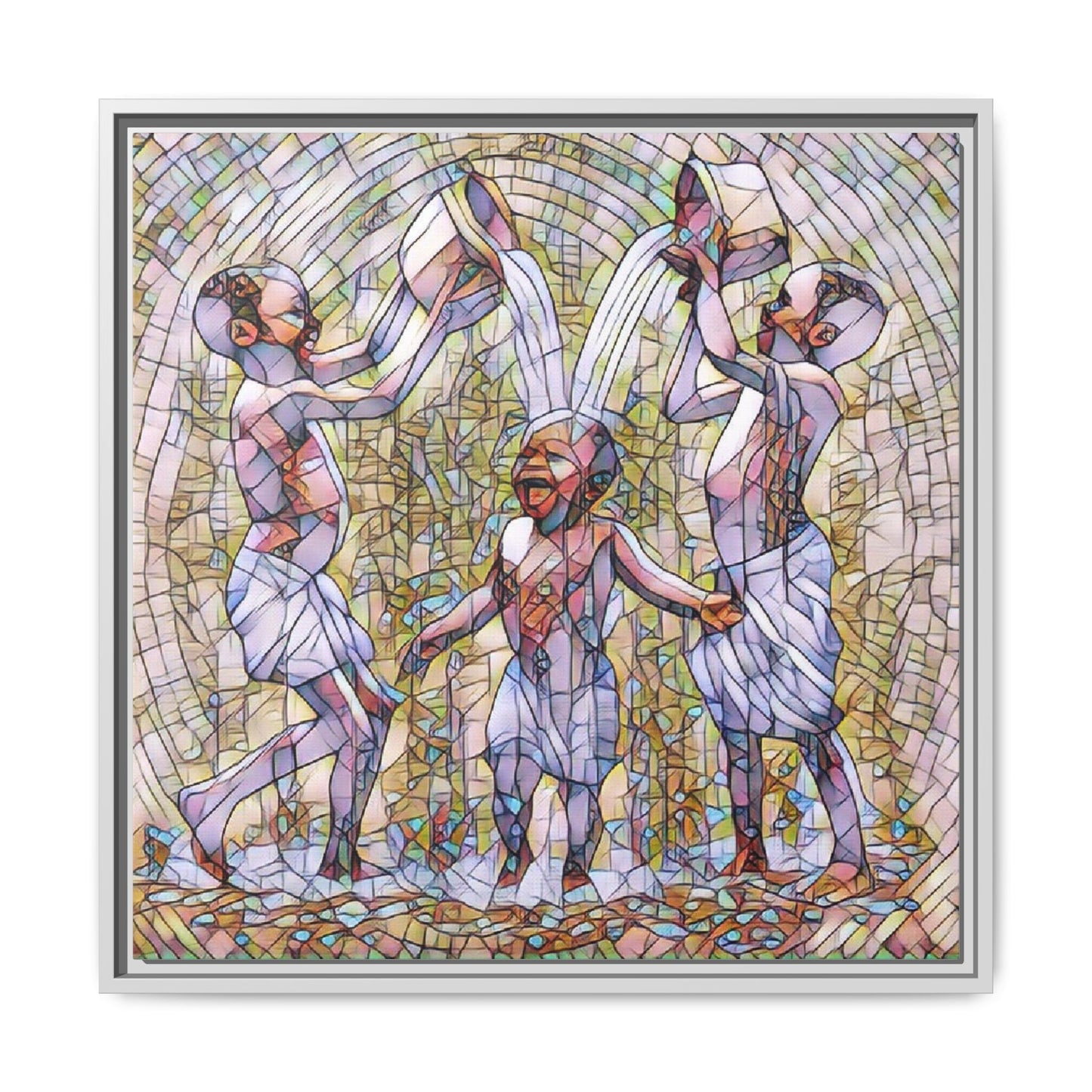 Framed Matte Canvas Art – Joyful Water Dance Family Stained-Glass Print