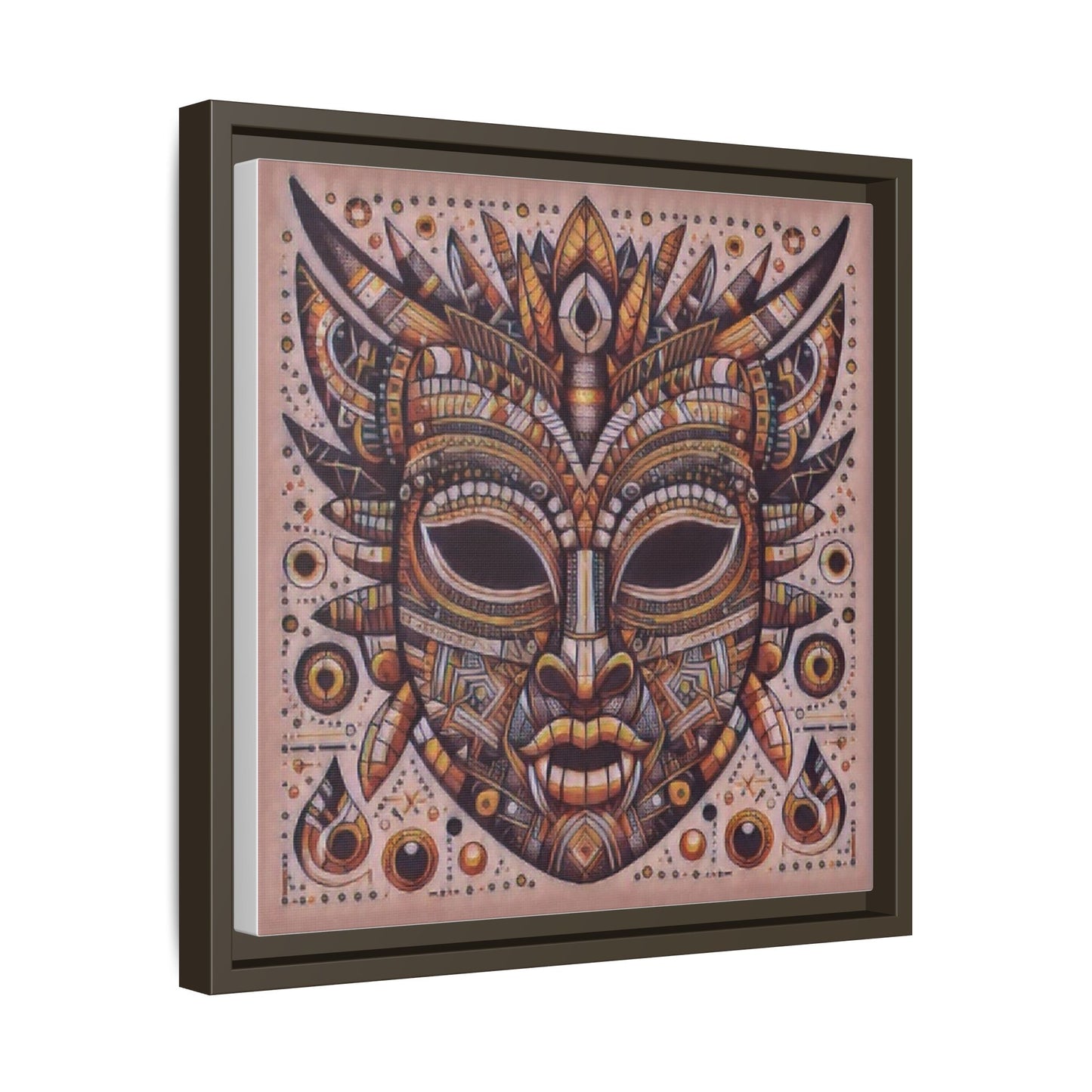 Tribal Mask Framed Canvas Art — Multicolor Matte Wall Decor